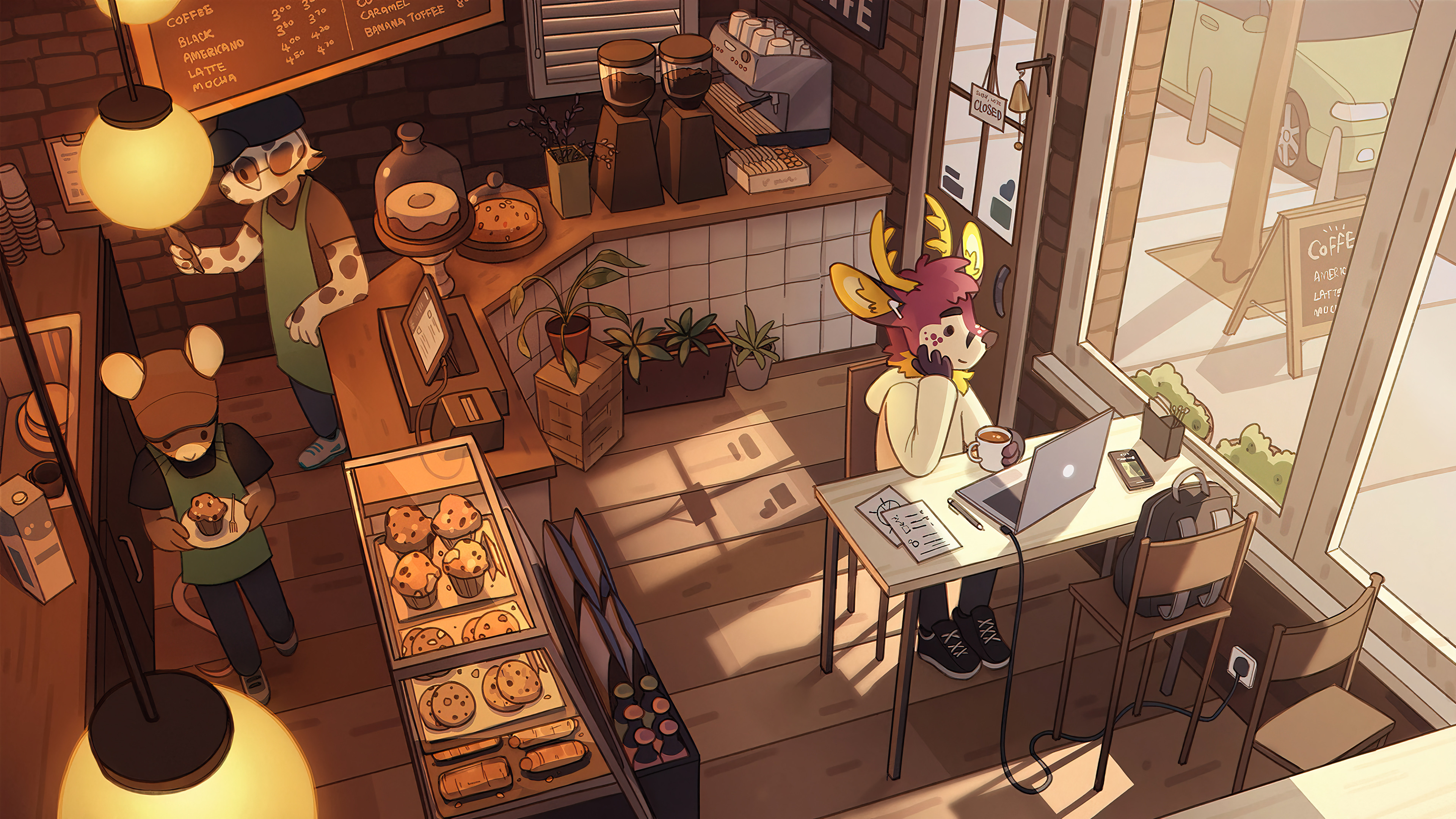 Lofi Cafe Studying Art Wallpaper 4K PC