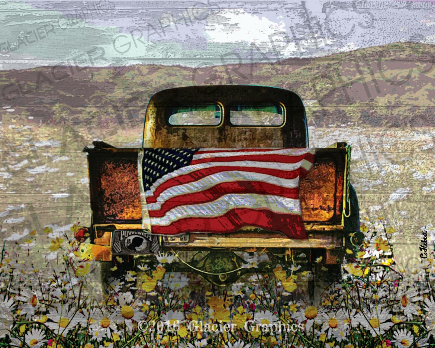Vintage Rusty Truck With American Flag