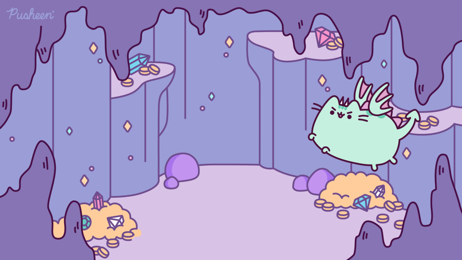 Pusheen Dragon Cave Virtual Background