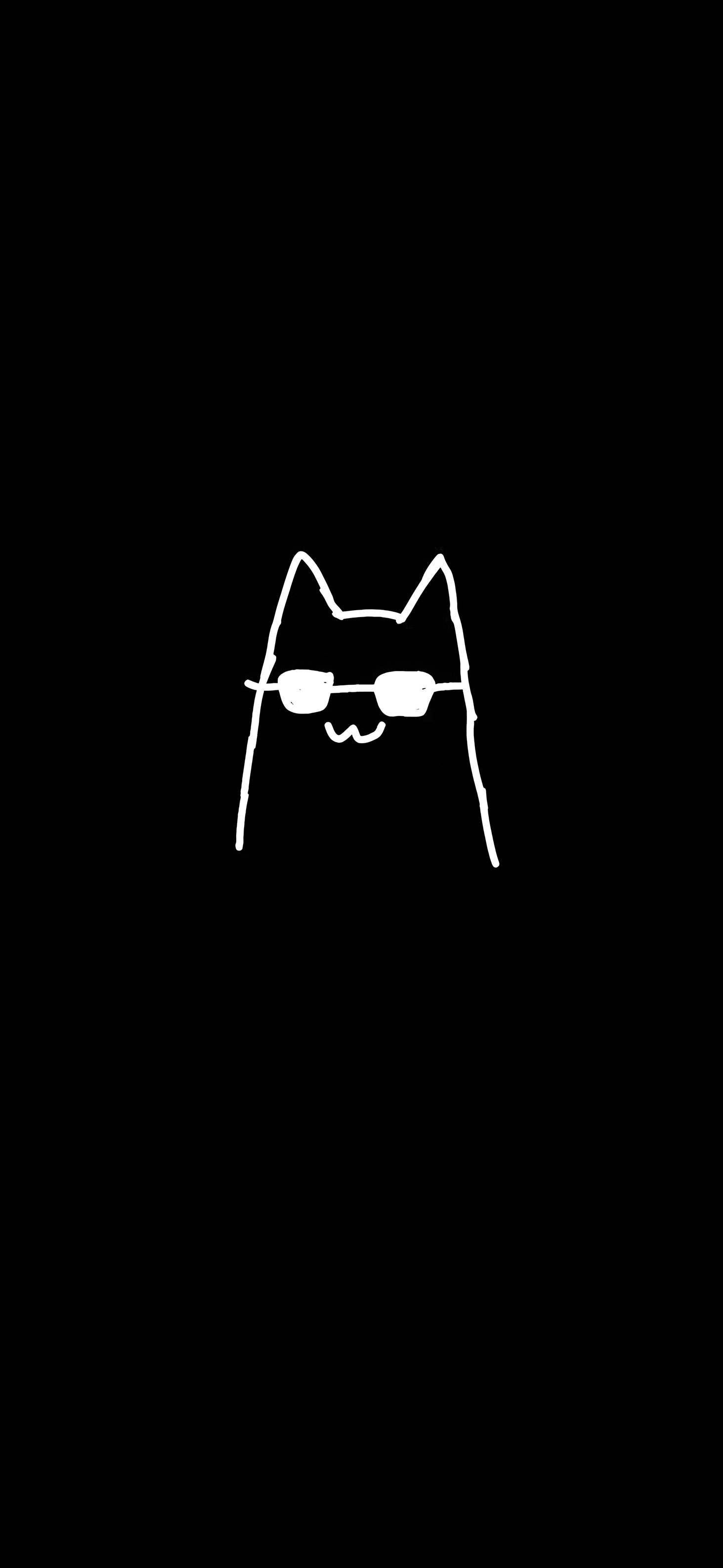 Cute Black Cat in Glasses Black Wallpaper