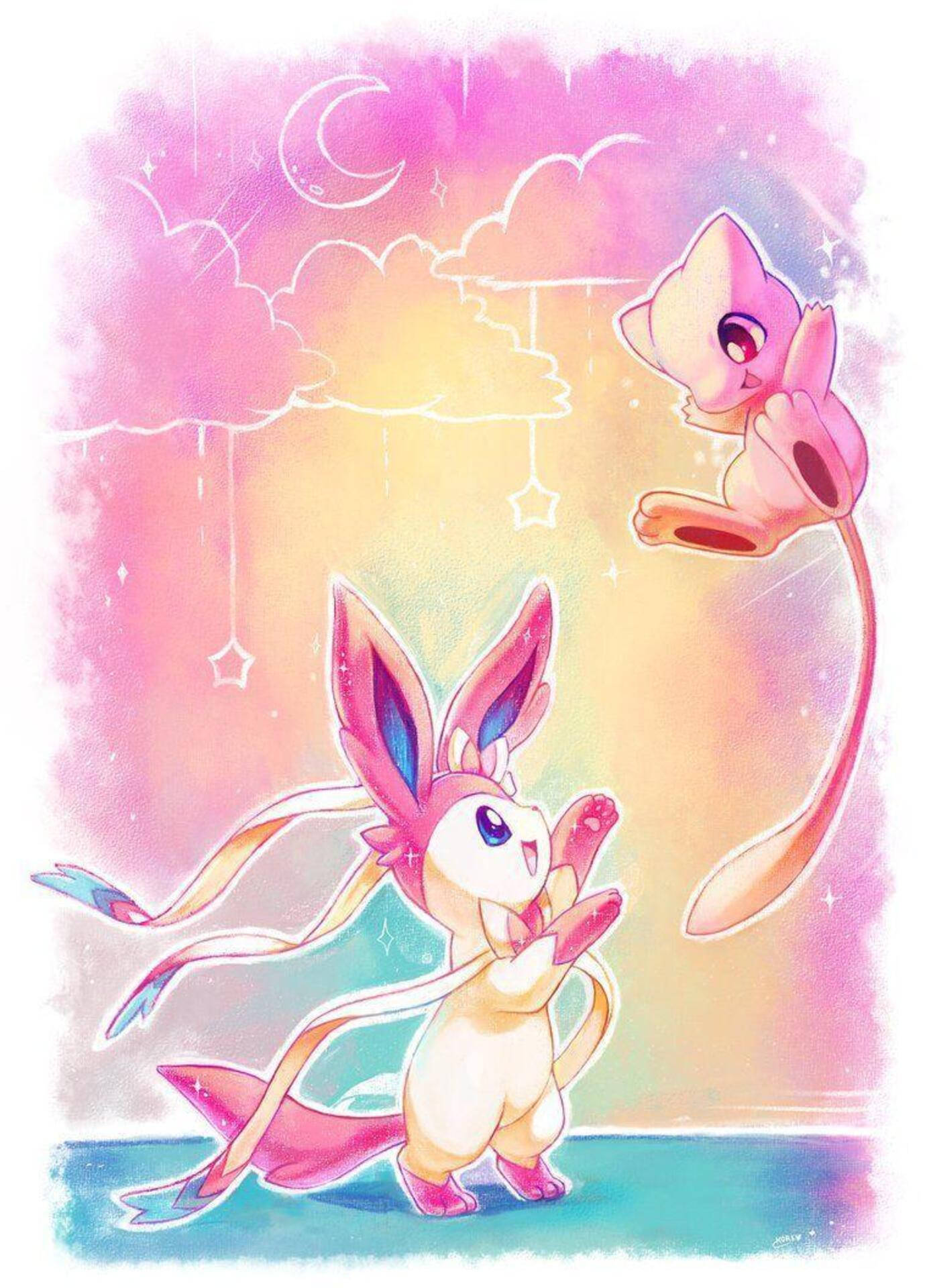 adorable Pokemon: Sylveon&Mew Wallpaper