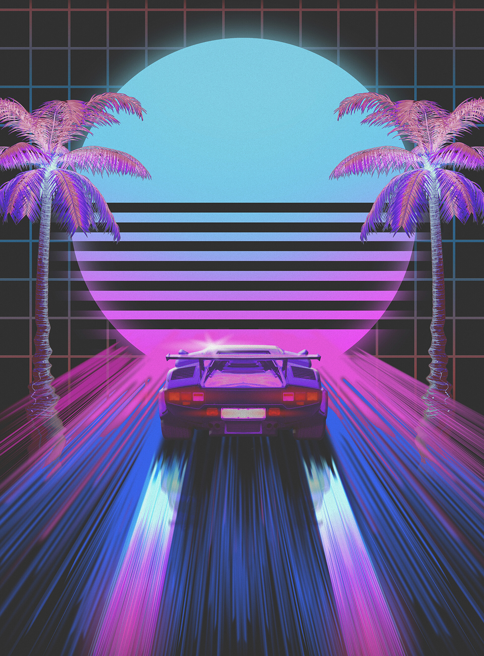 Retro 80s Neon Car Wallpaper