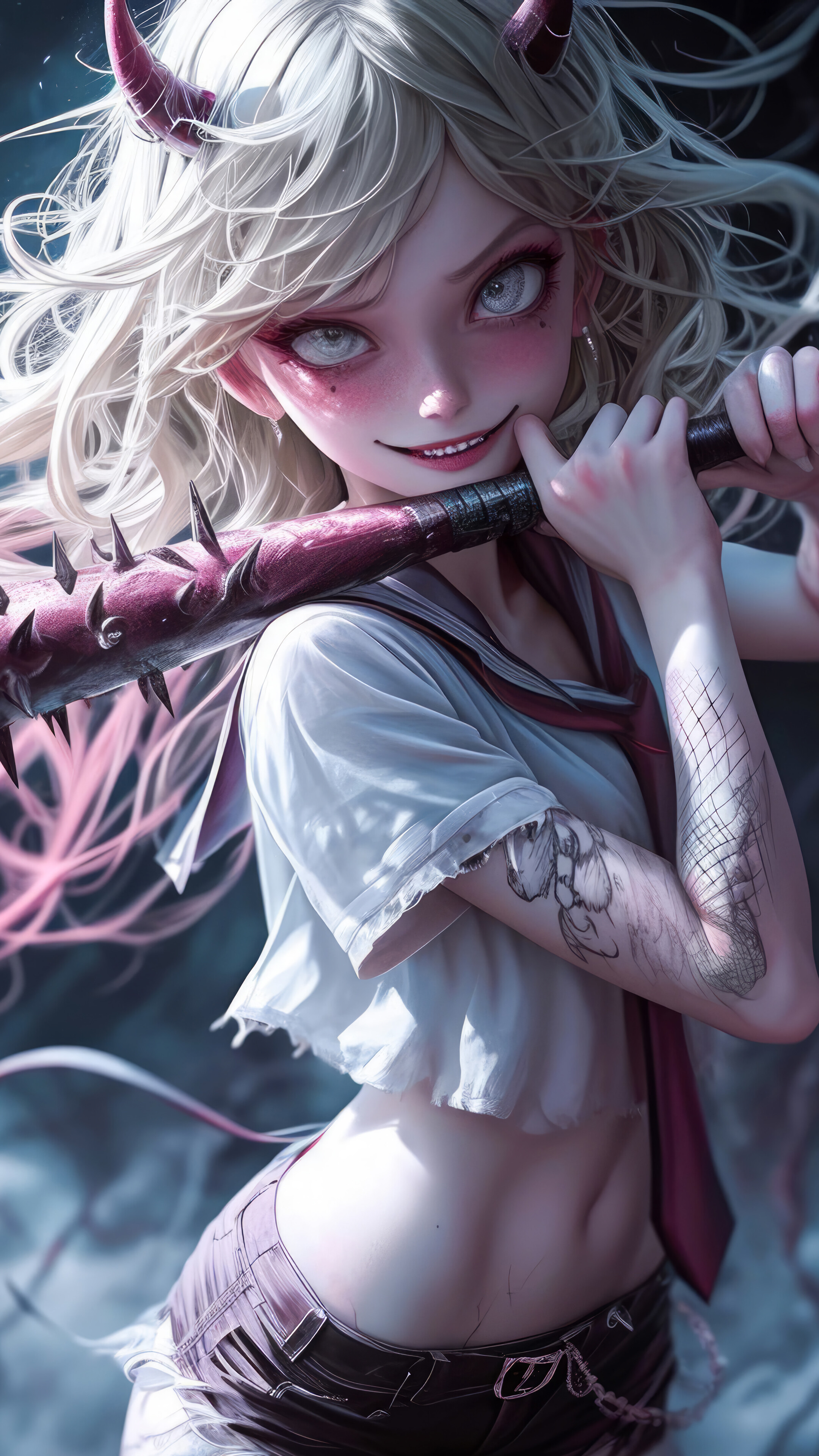 Demon Anime Girl Smile Horn 4K