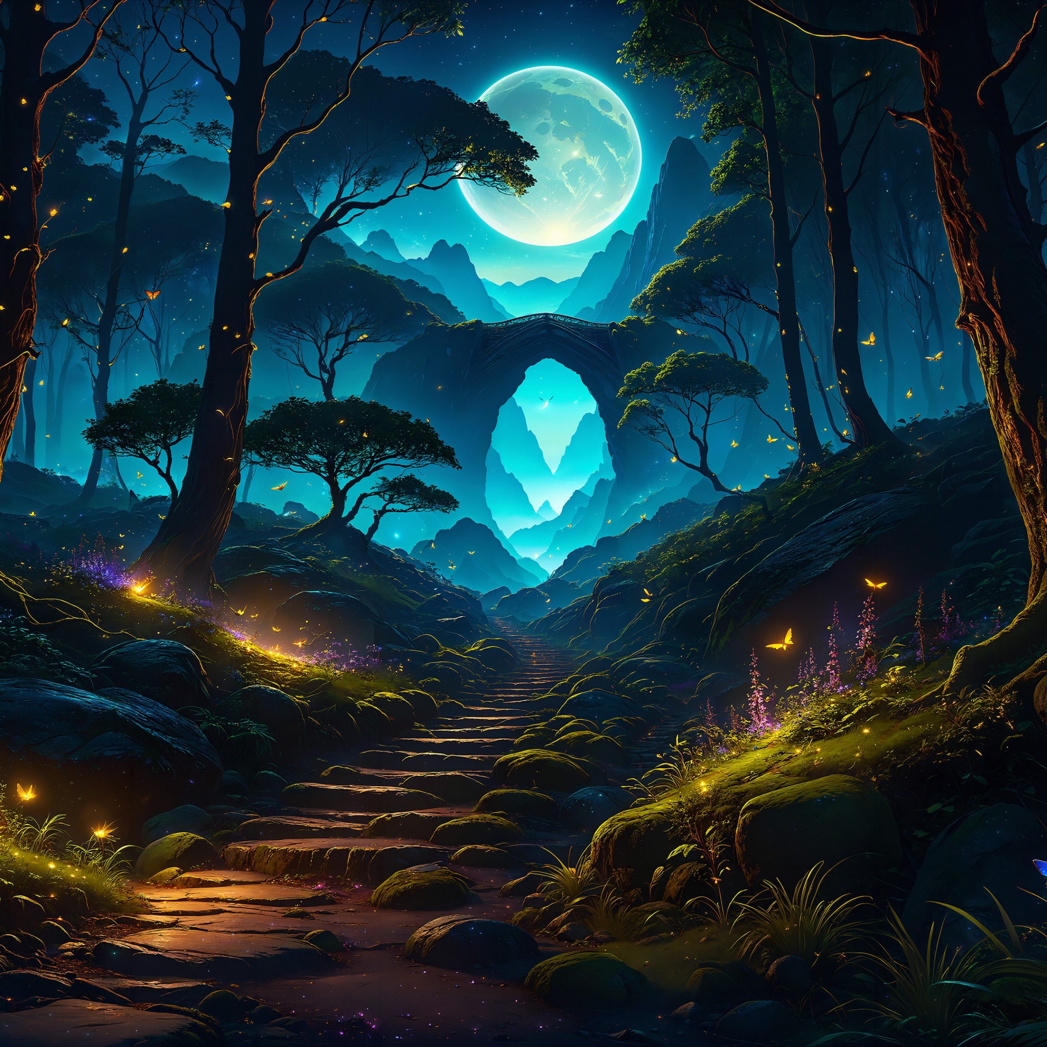 Magical forest Wallpaper 4K, Night