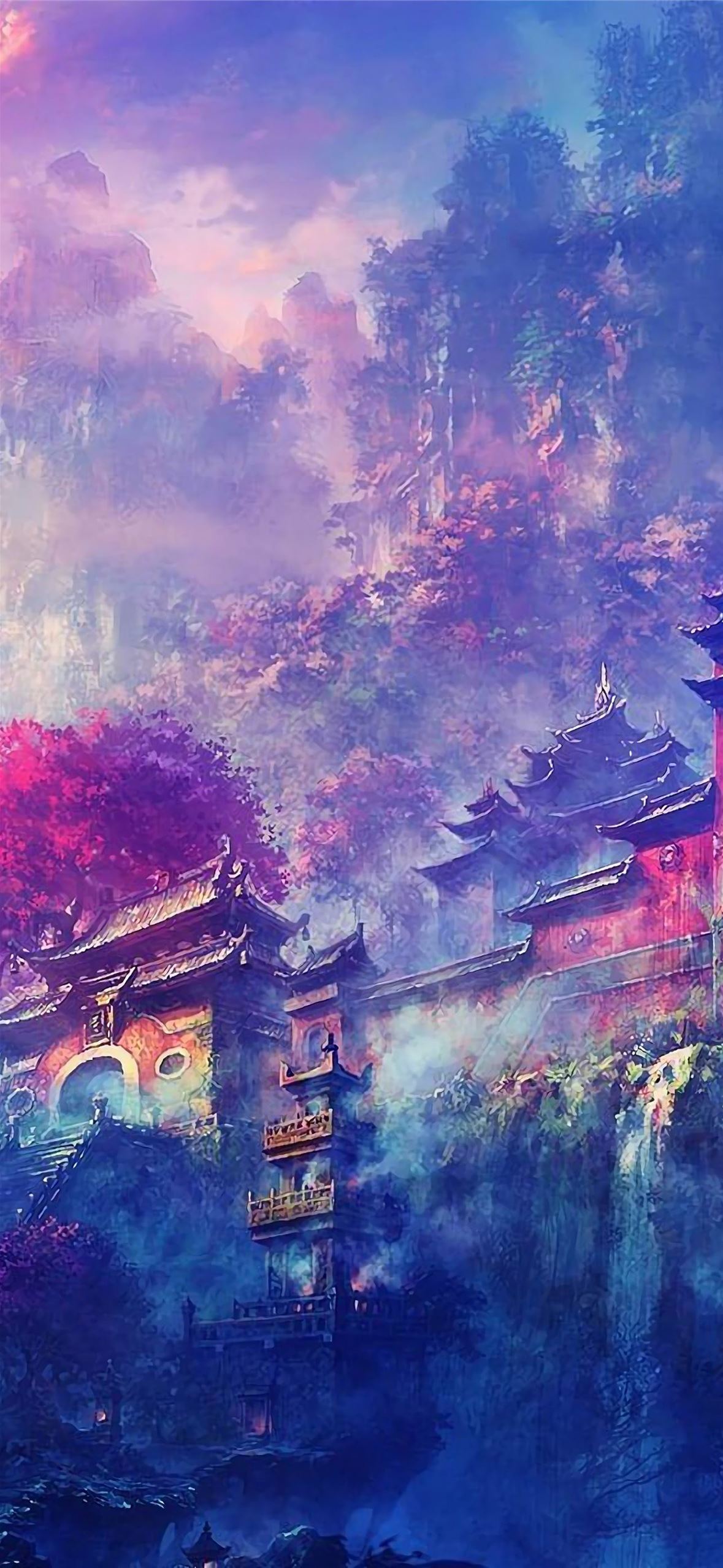 Buddha Oriental Castle Scenery Anime 4K