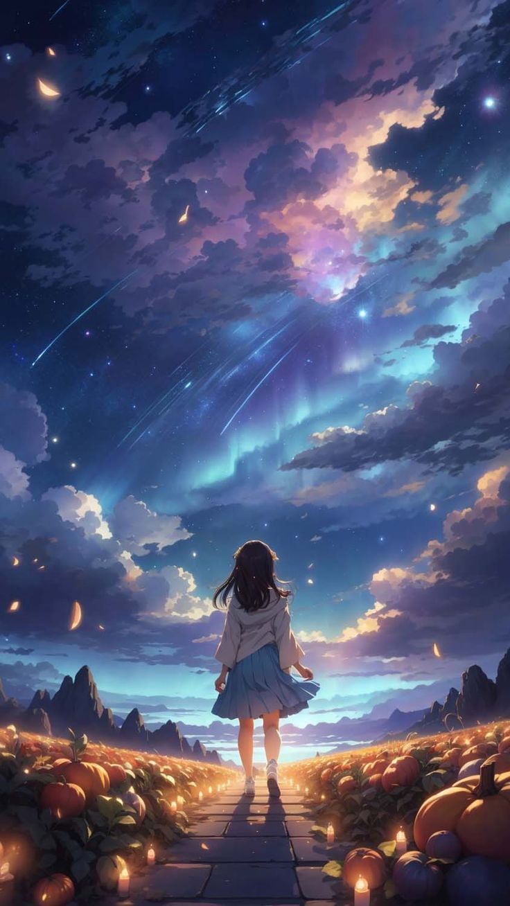 Pumpkin Farm Anime iPhone Wallpaper 4K