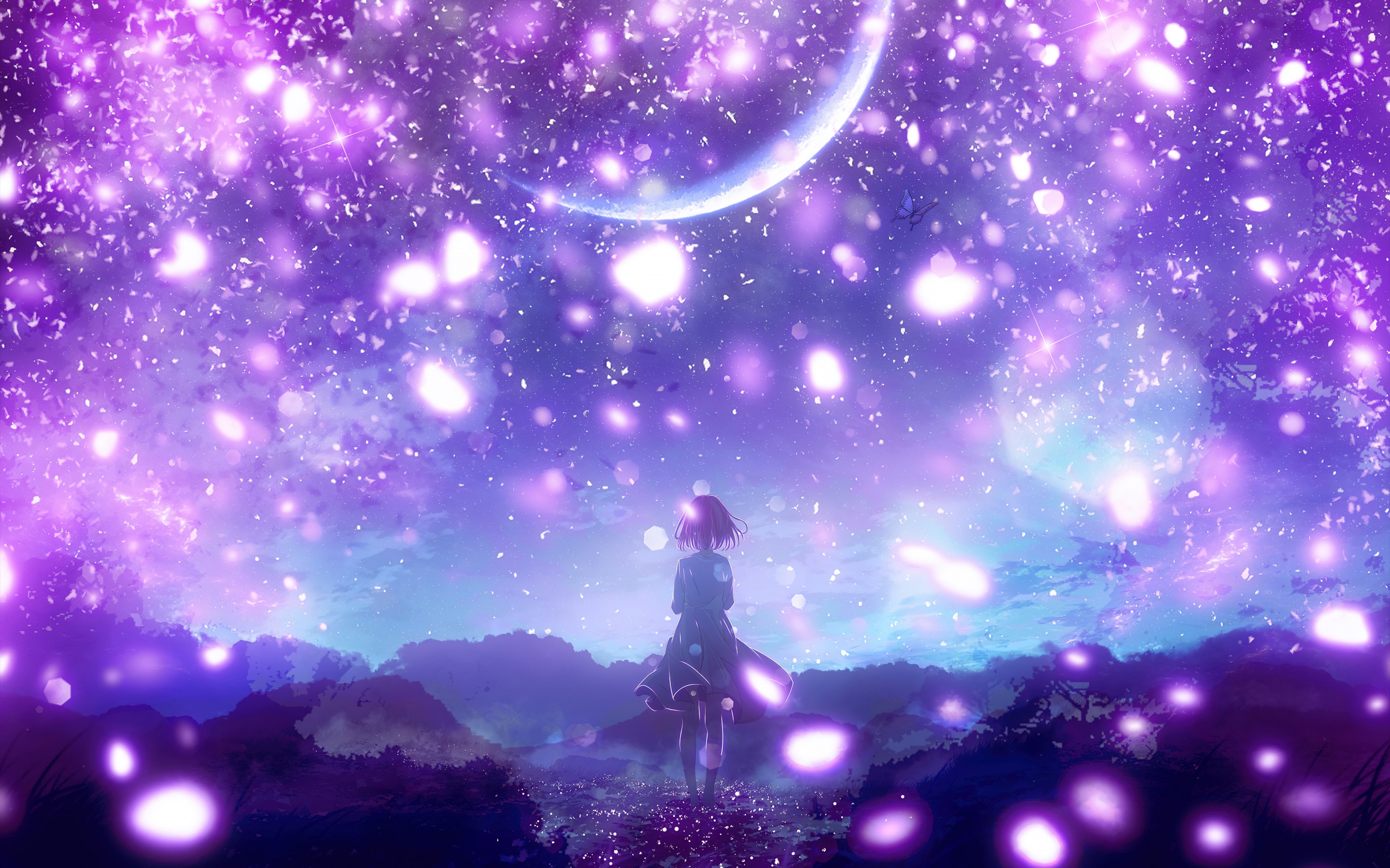 Anime girl Wallpaper 4K, Purple