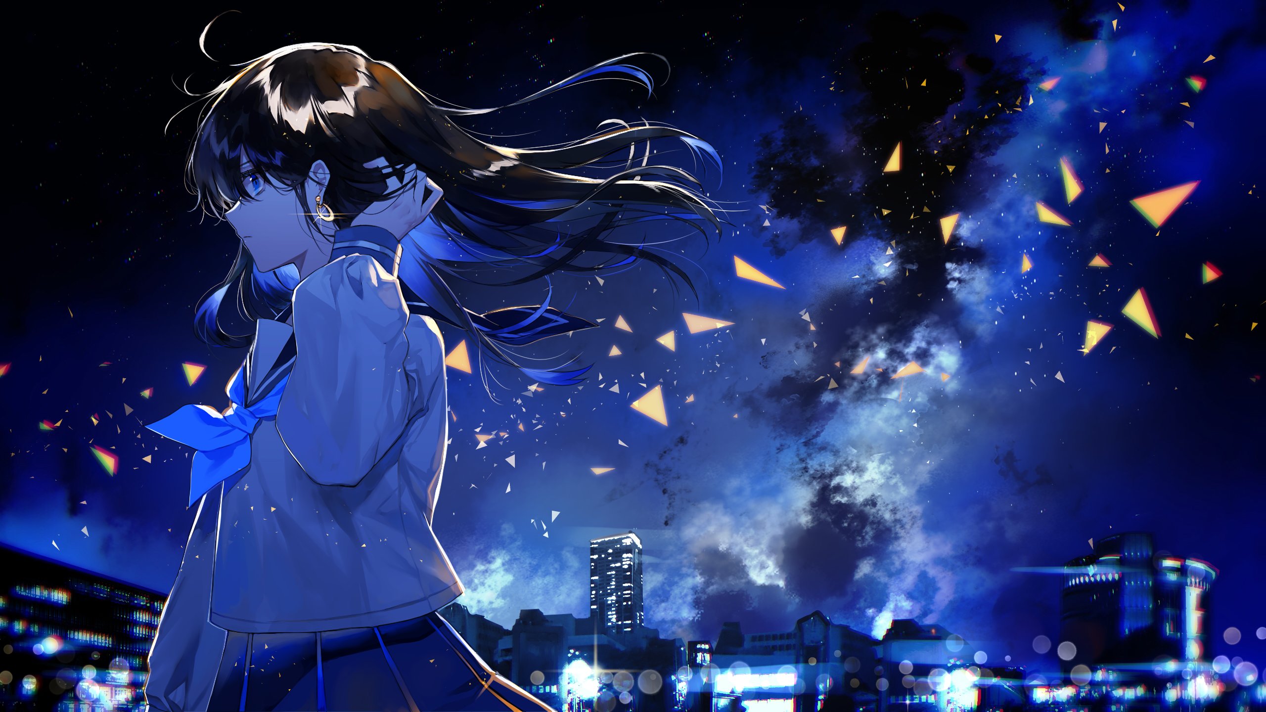 anime, anime girls, dark, sky, outdoors