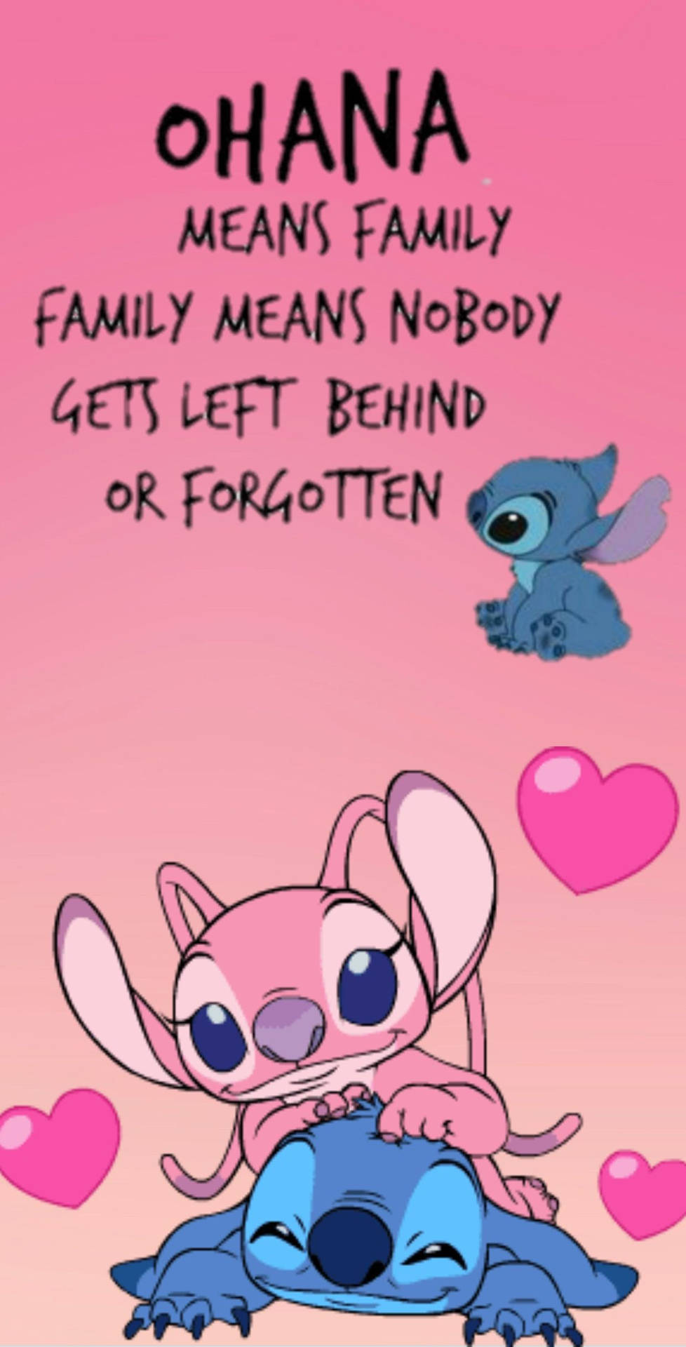 Pink Stitch Ohana Quote Wallpaper