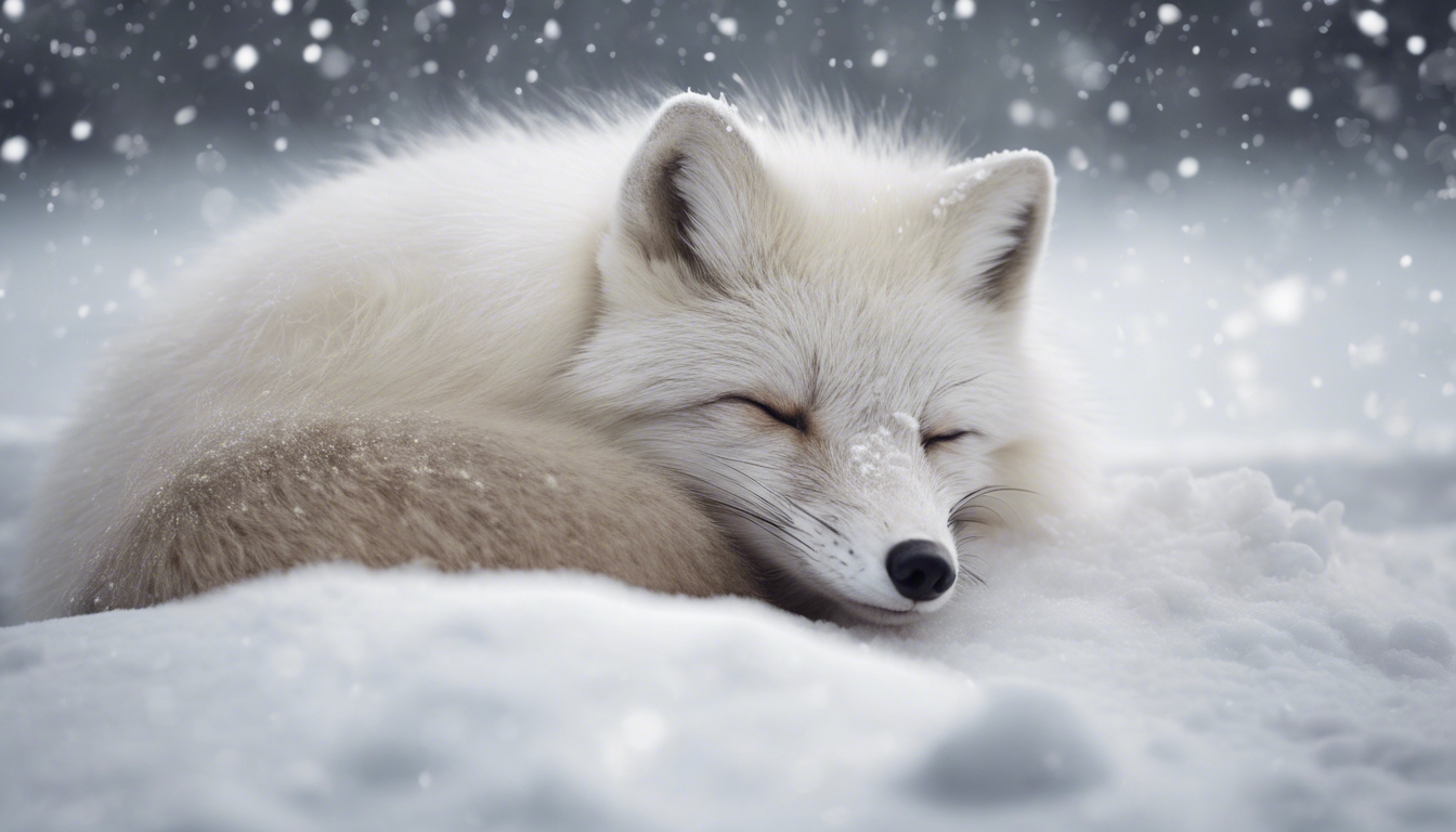 An Arctic fox curled up and sleeping