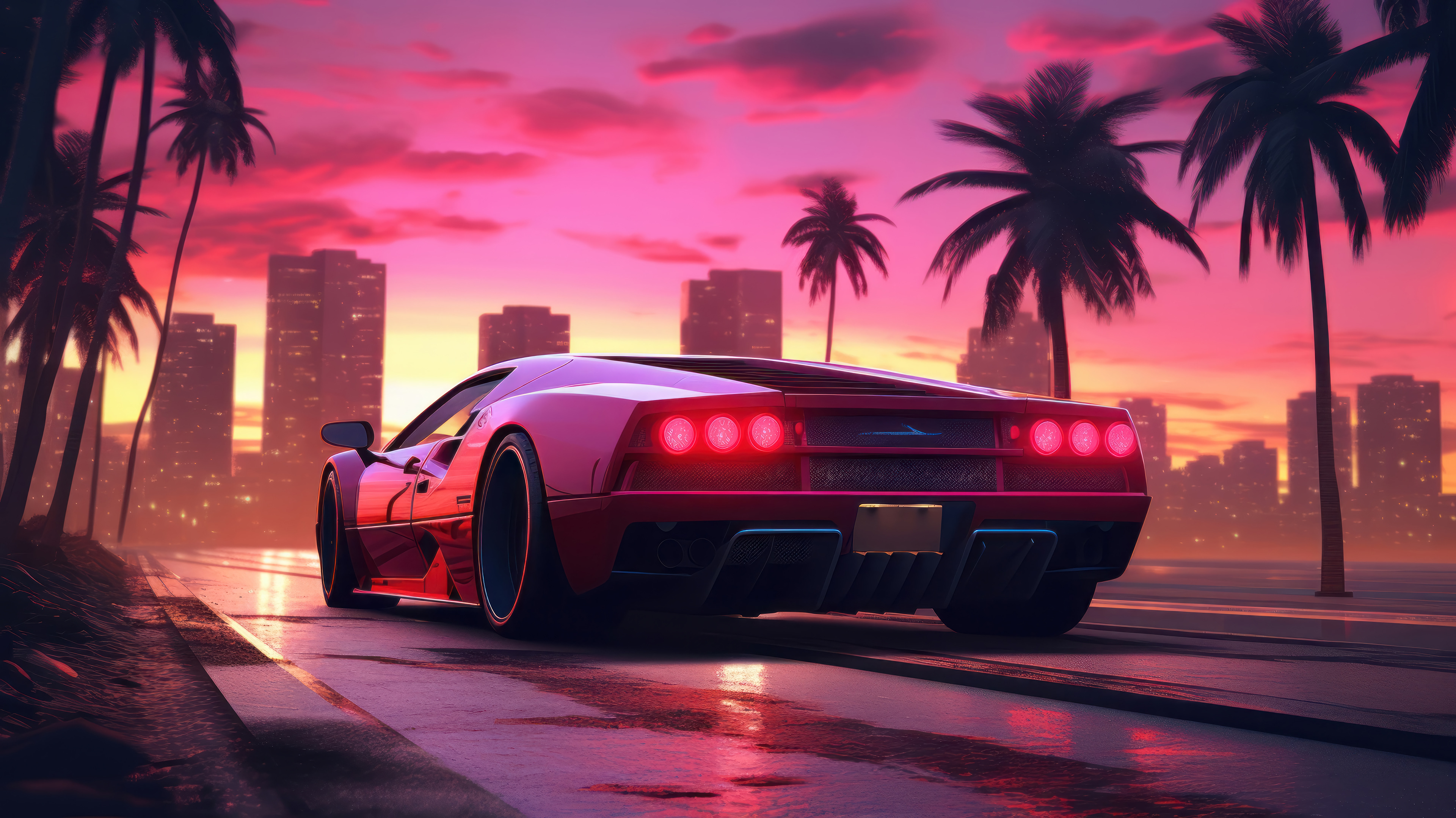 Retrowave Synthwave Wallpaper 4K HD
