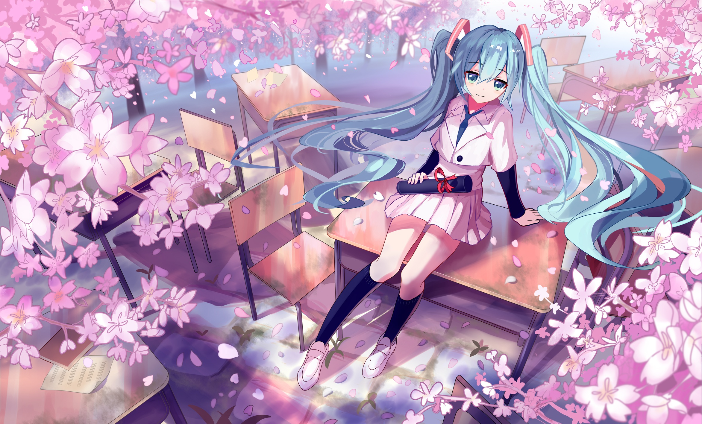 Wallpaper chairs, Sakura, knee