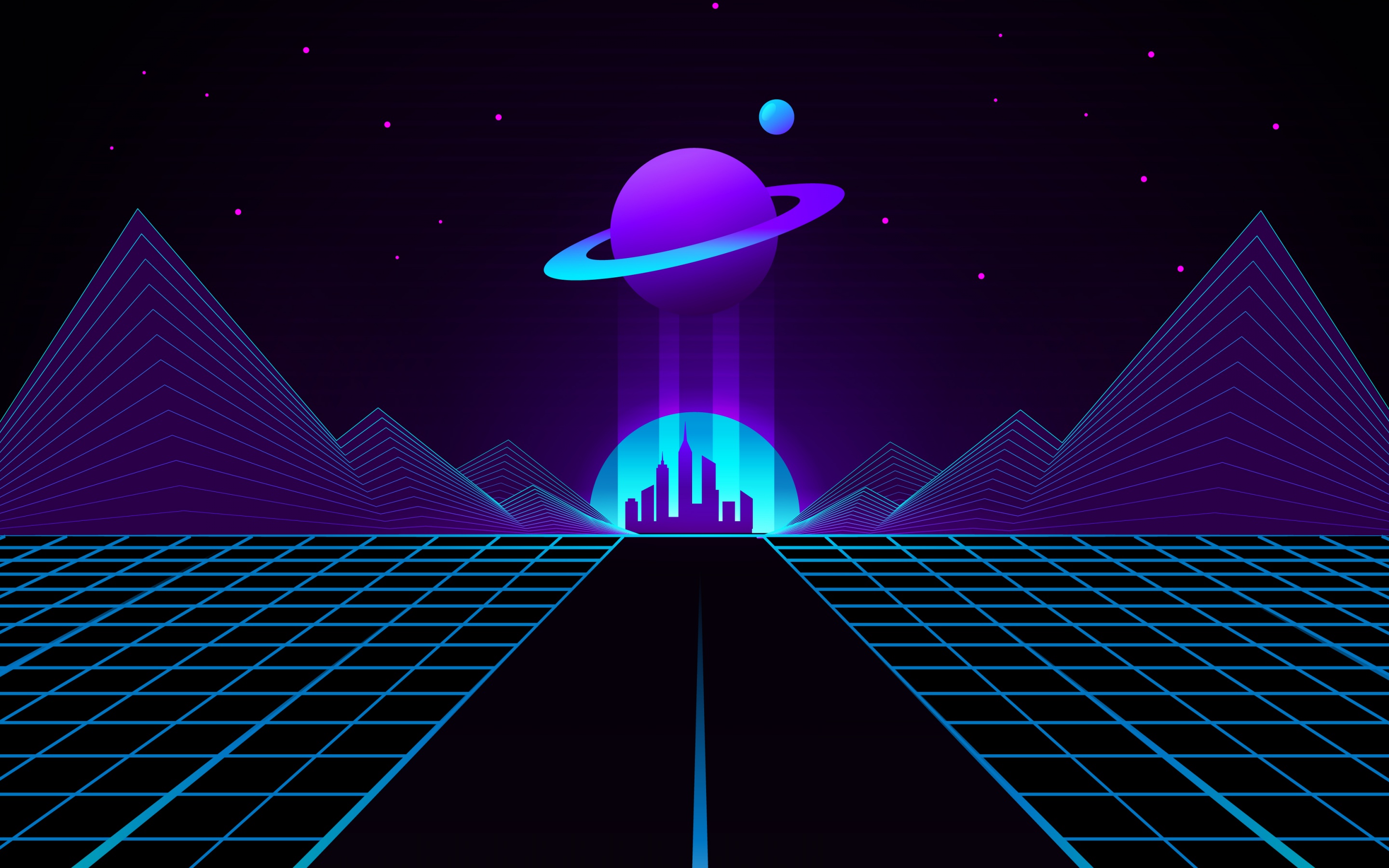 Saturn Wallpaper 4K, Retrowave, Purple