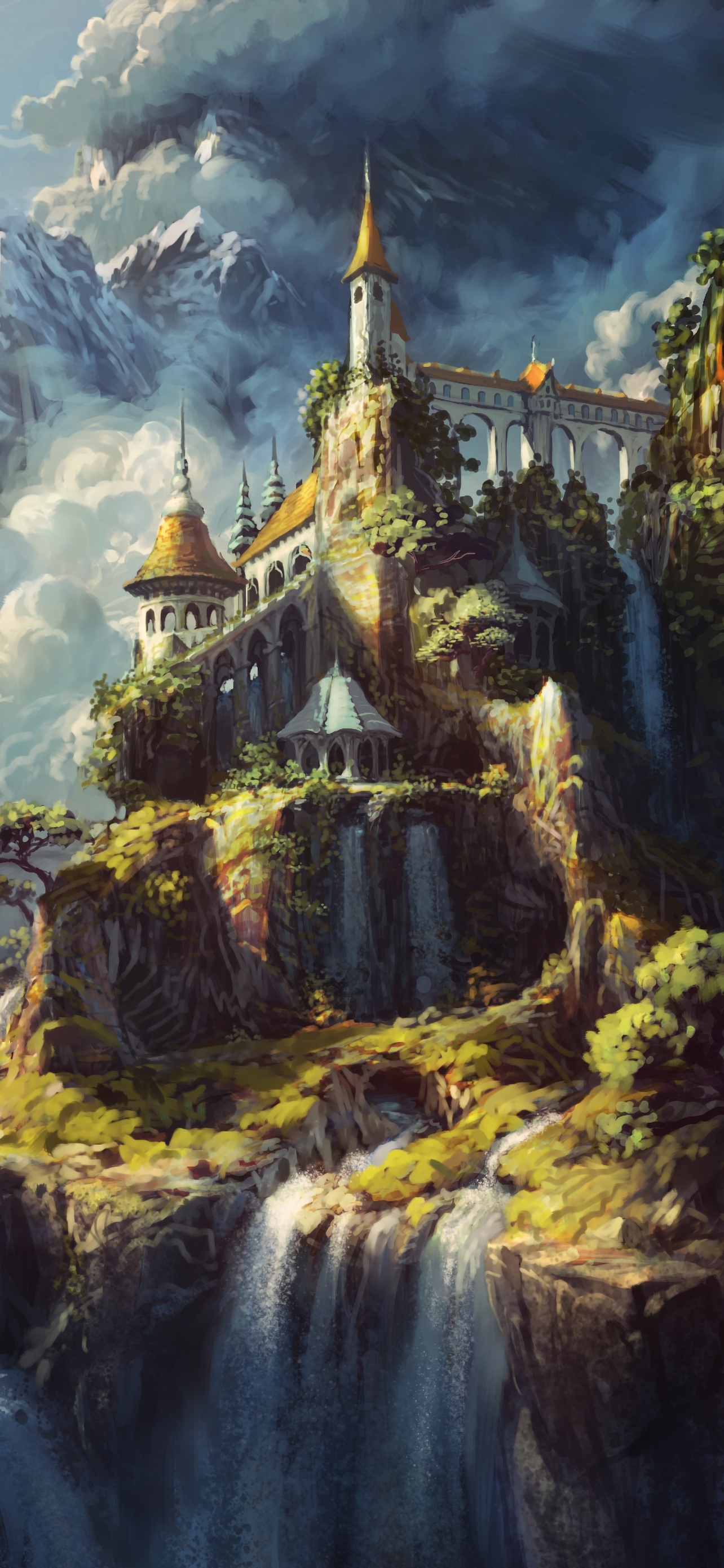 Castle Wallpaper 4K, Waterfalls, Surreal