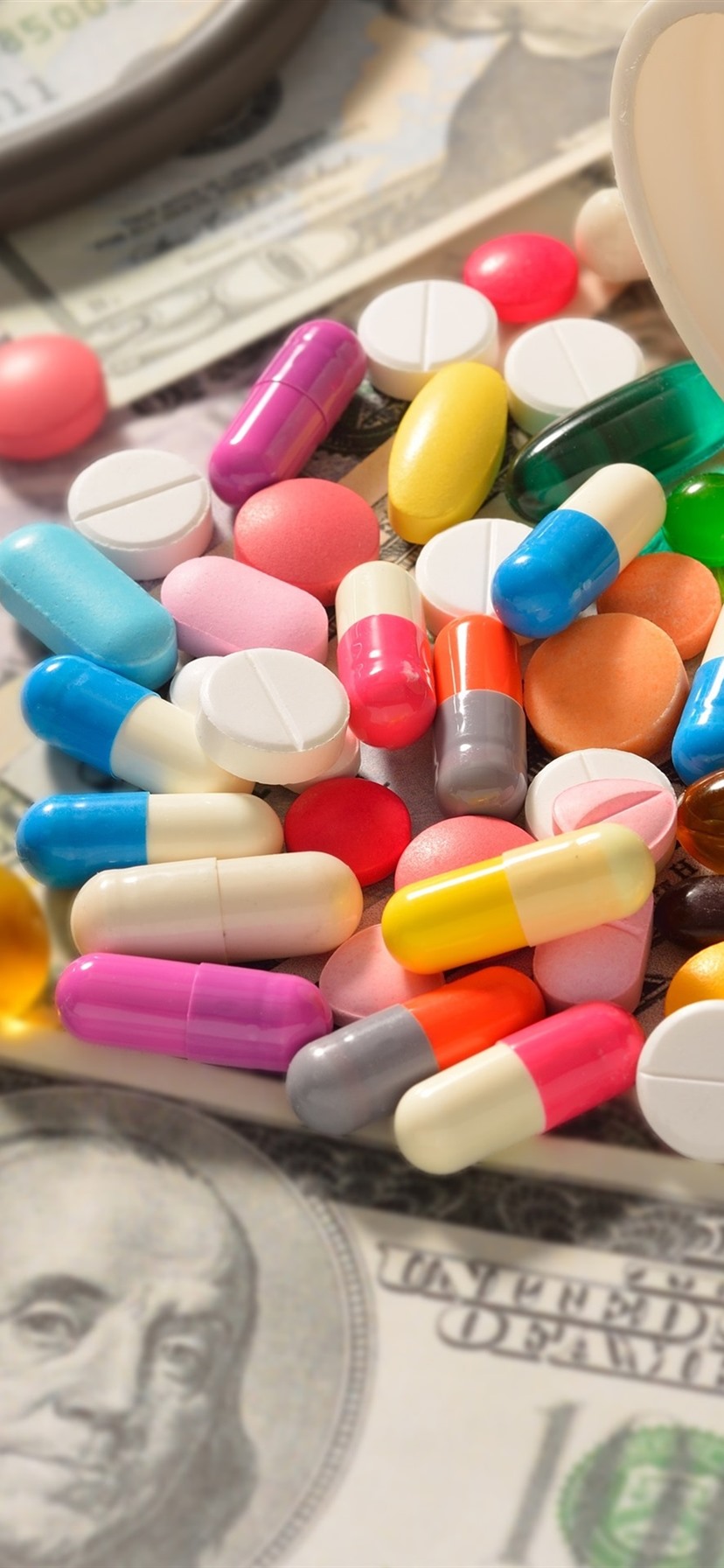 Medicine, drugs, colorful, dollars