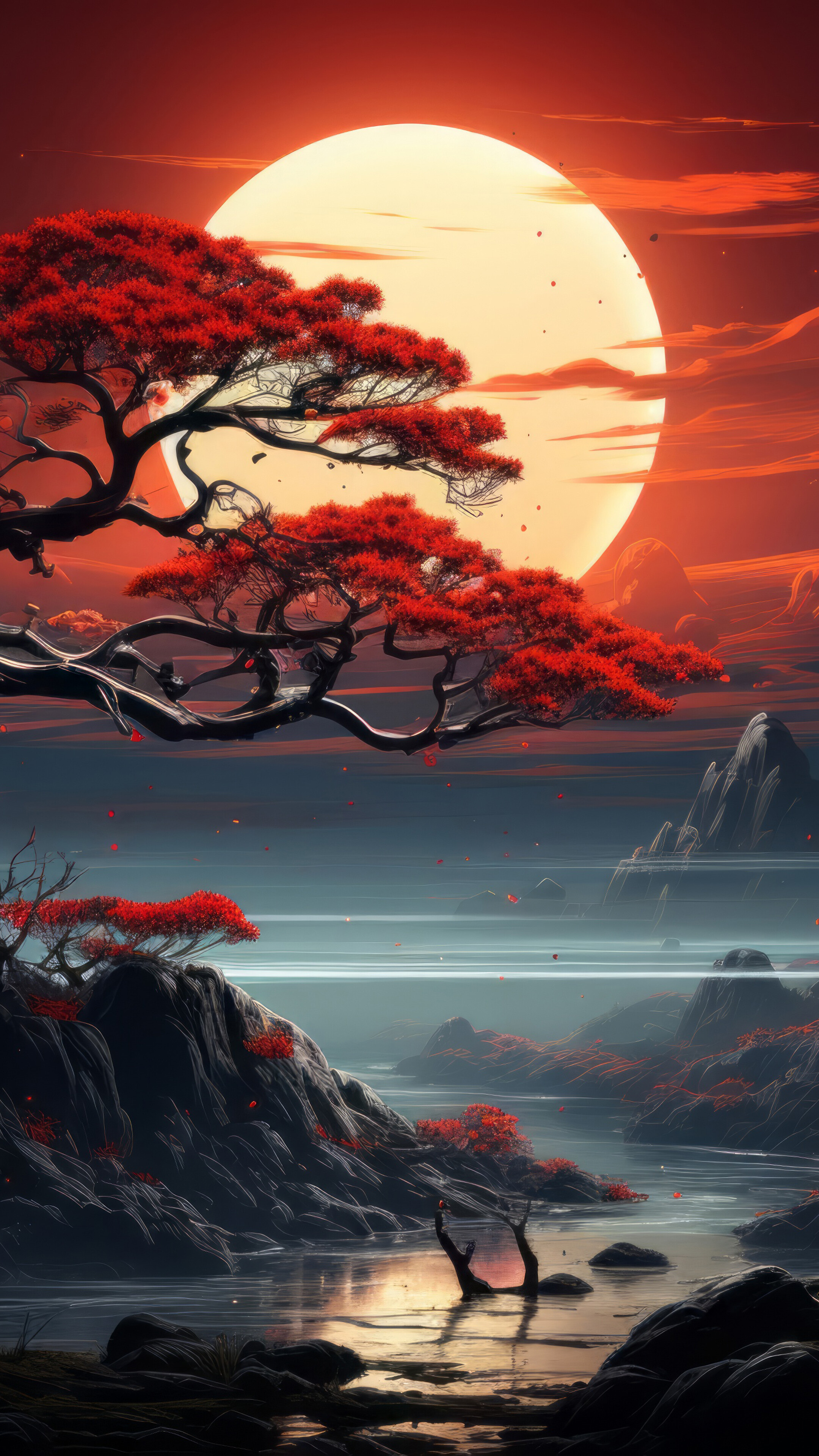 Full Moon Japanese Tree Night Sky