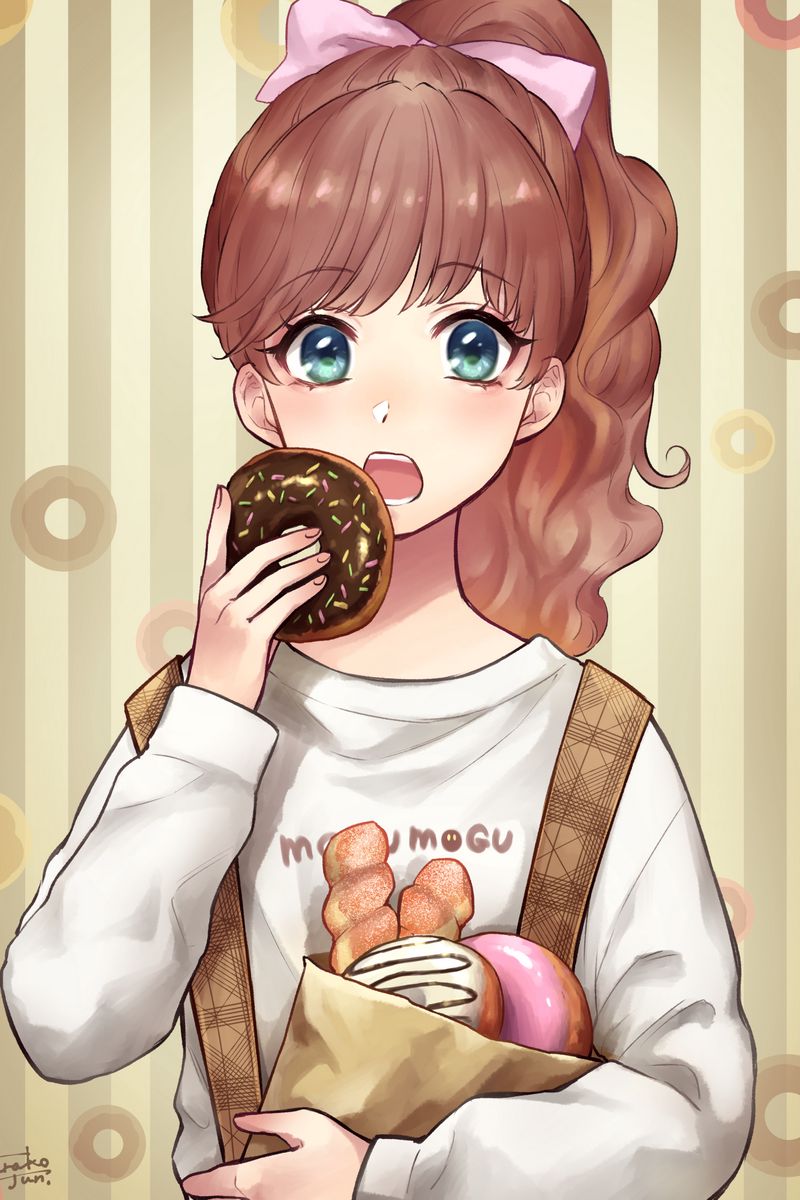 Download wallpaper 800x1200 girl, donut