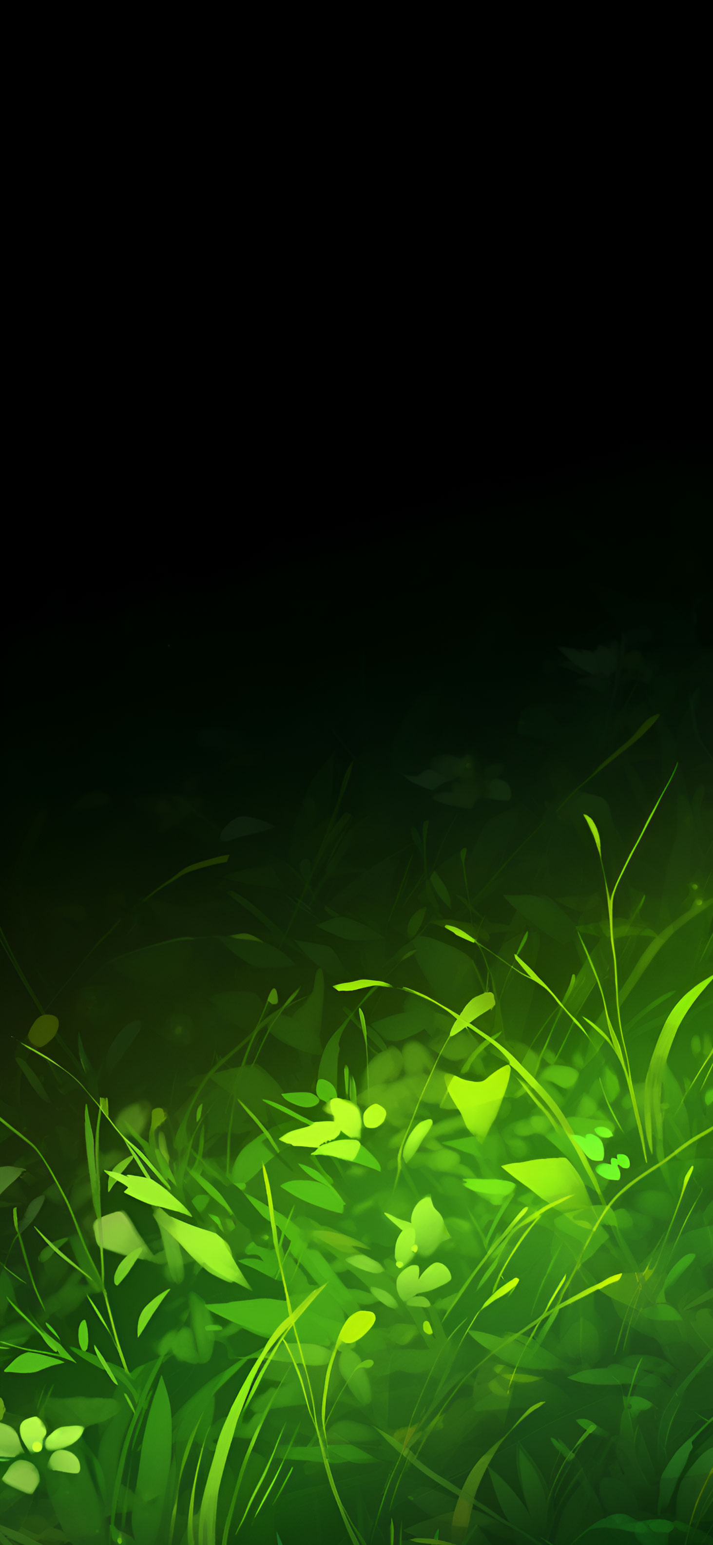 Vibrant Green Grass on Mysterious Black Background Wallpaper