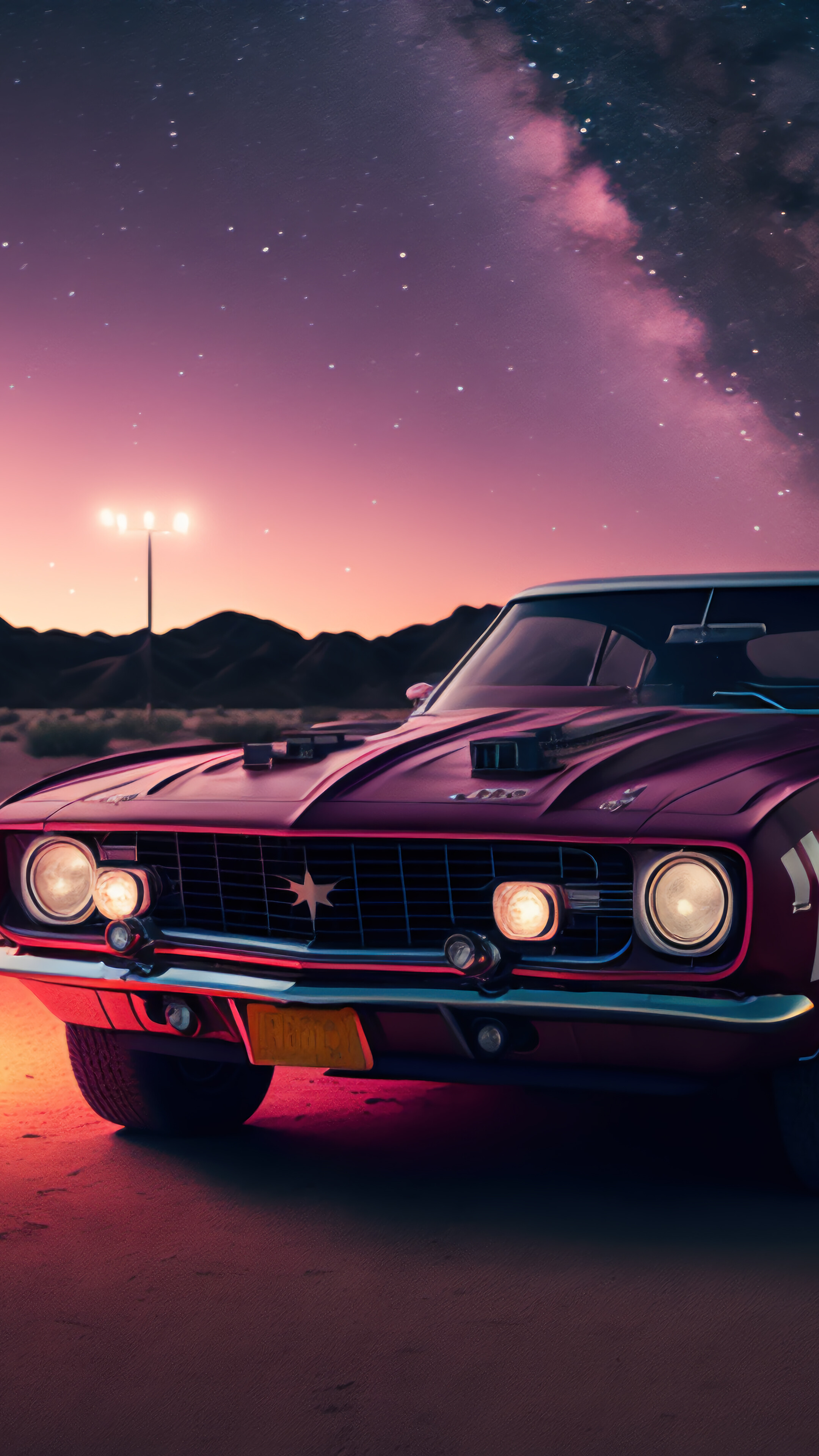 Sports Car Mountain Desert Night