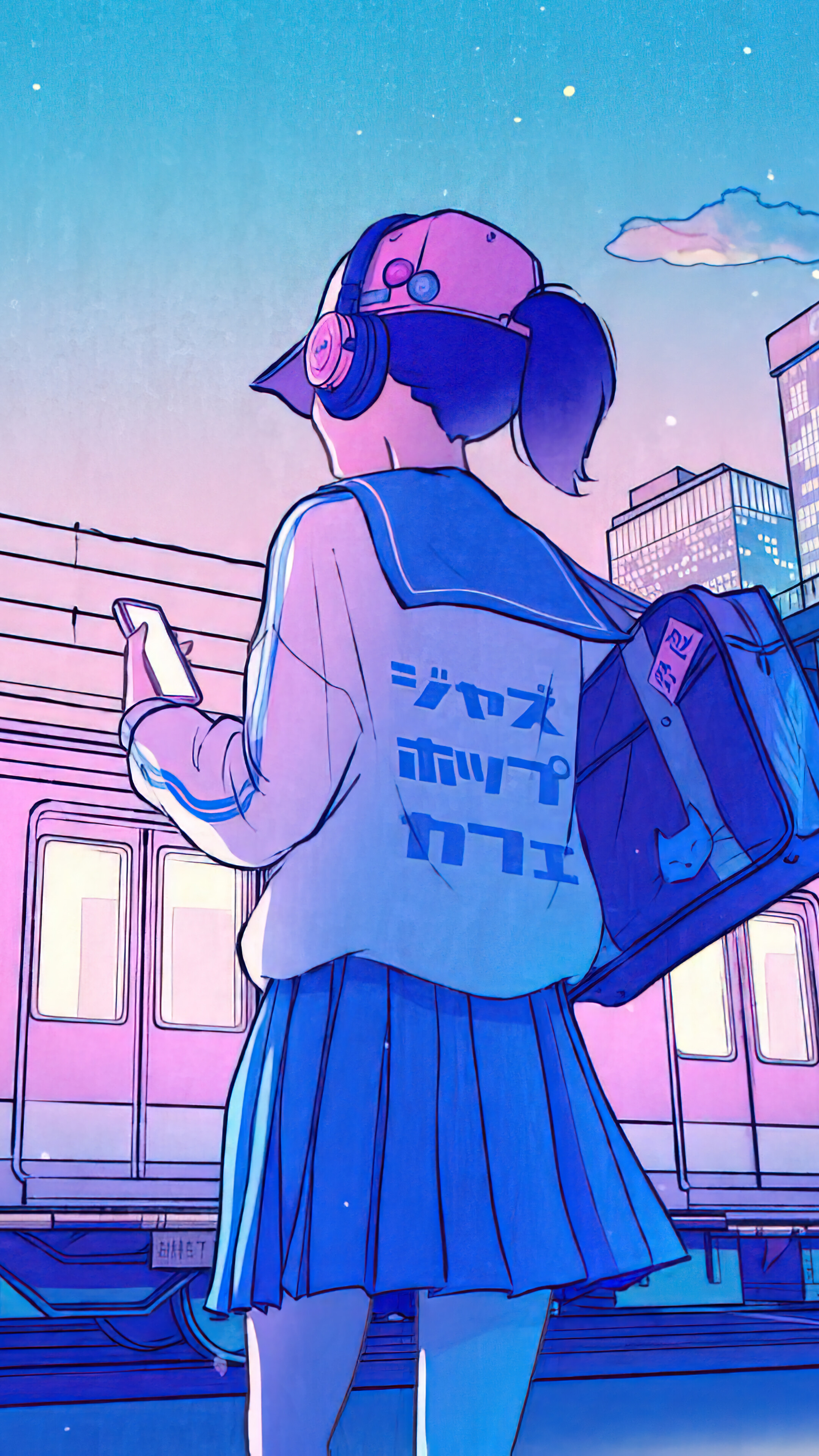 Anime Girl Art Train Night City