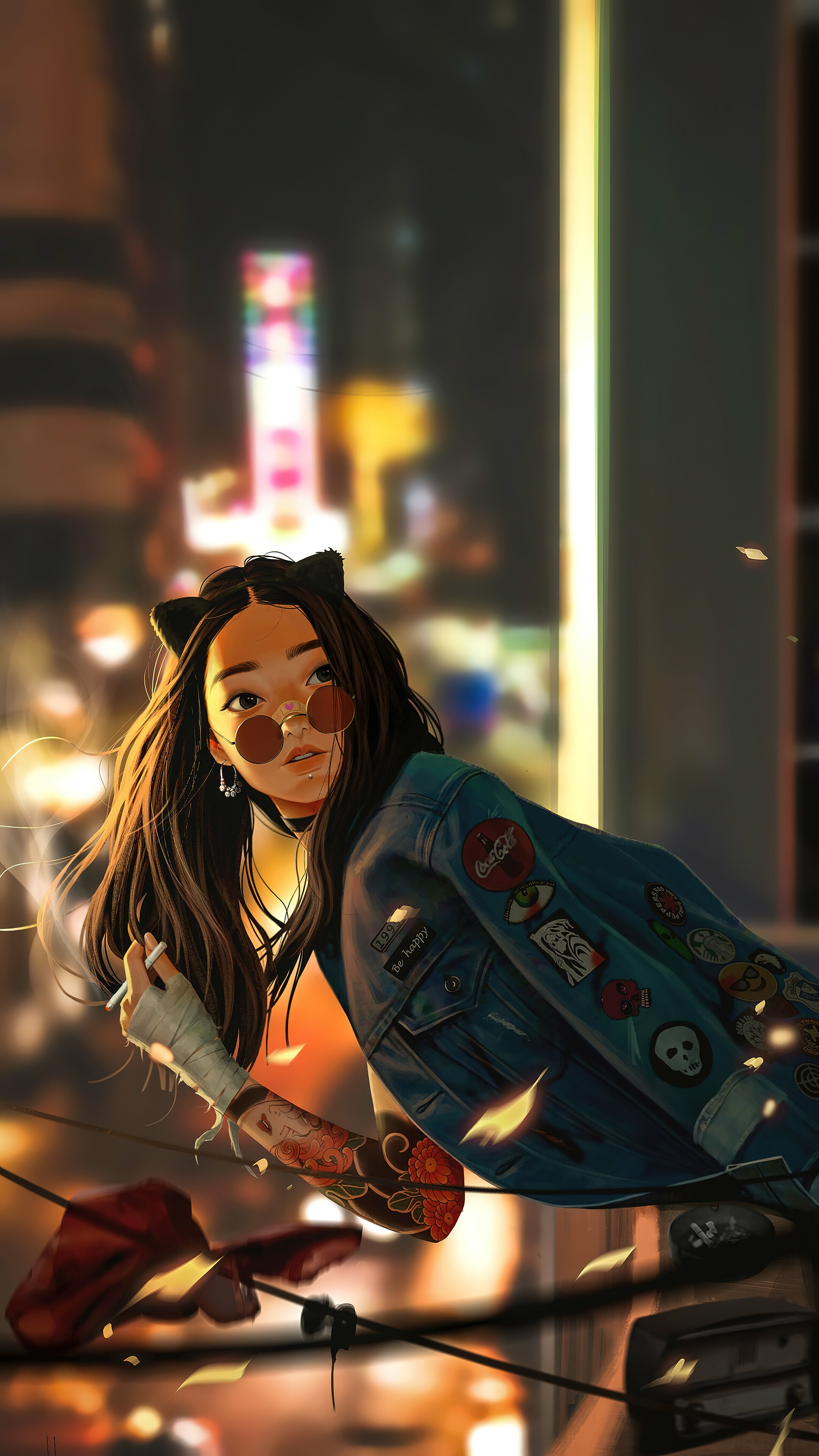 Anime Girl Smoking Digital Art 4K