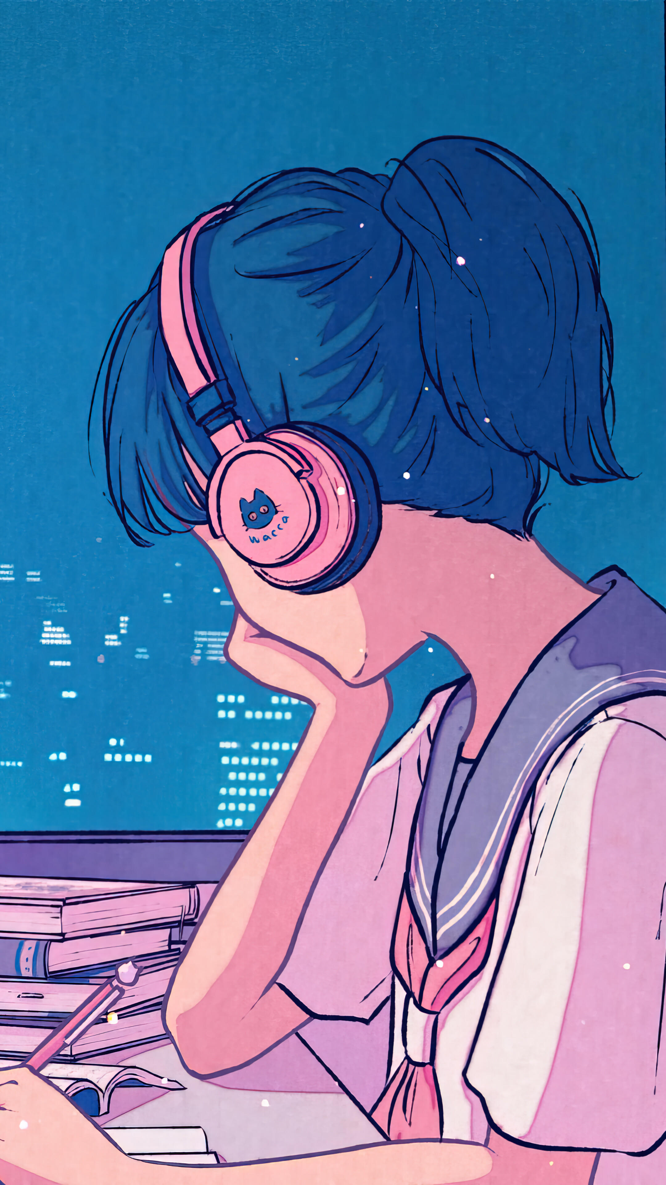 Lofi Anime School Girl Digital Art 4K