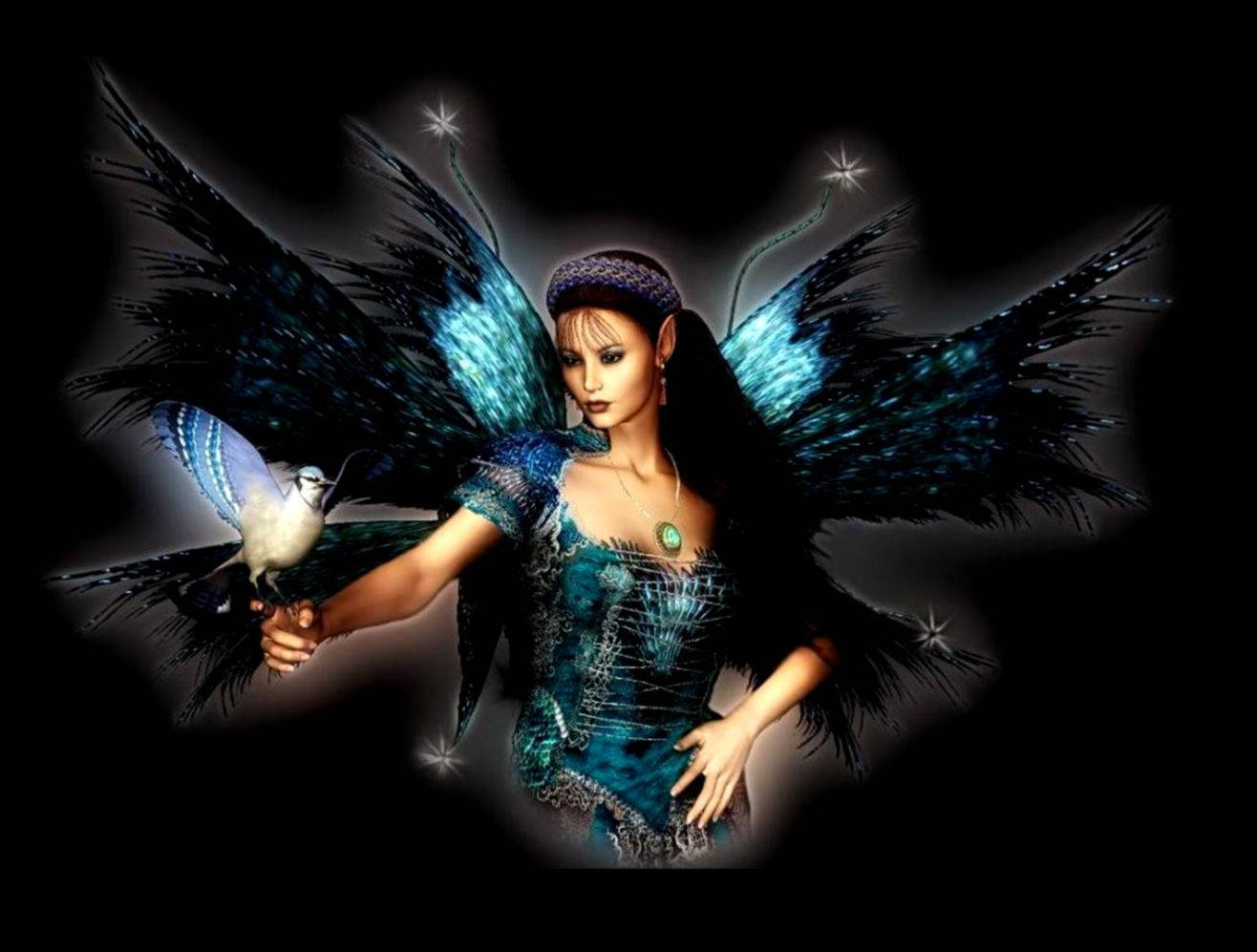Beautiful Dark Fairy with Blue Wings