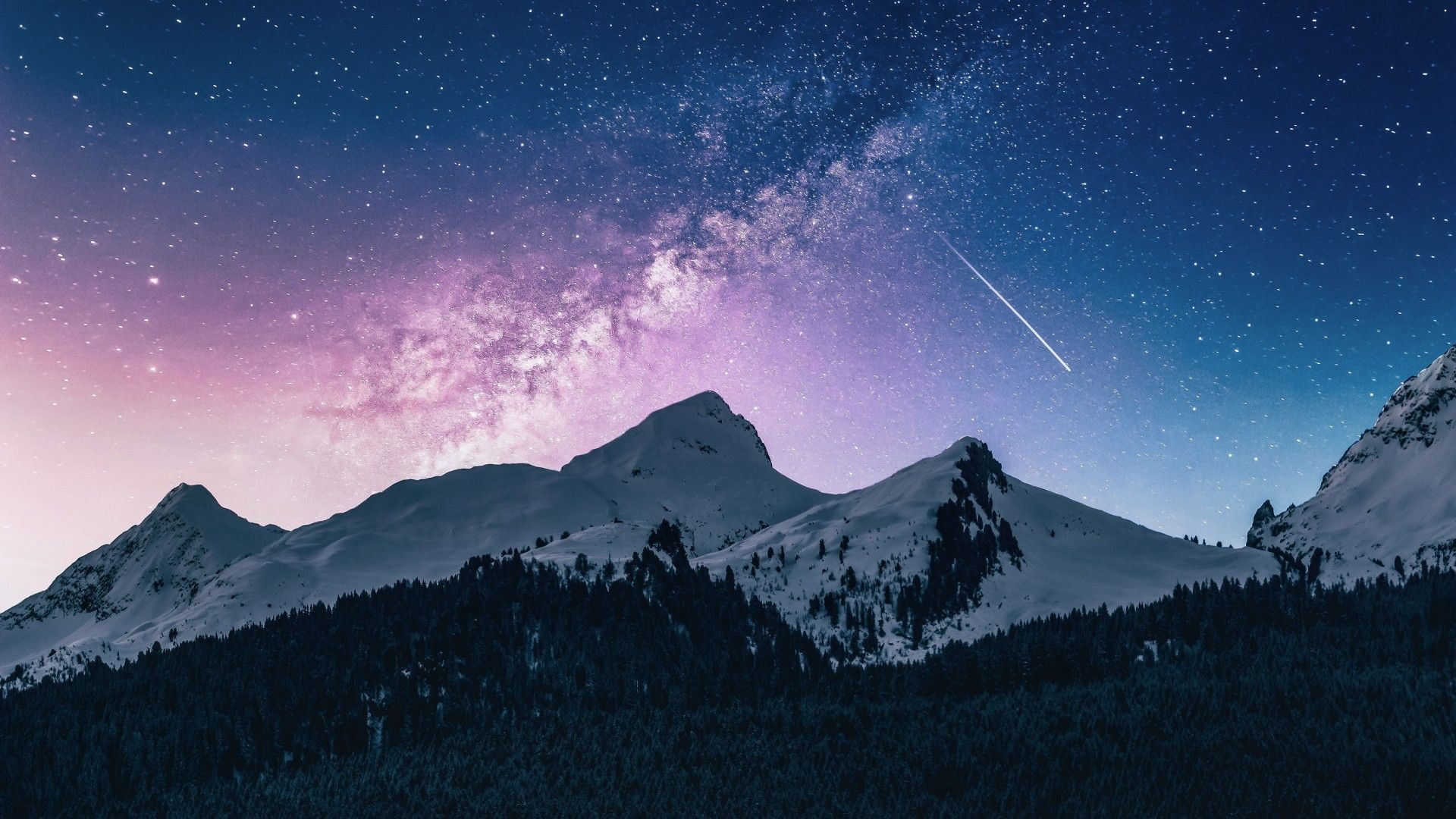 Galaxy Mountain Landscape HD wallpaper