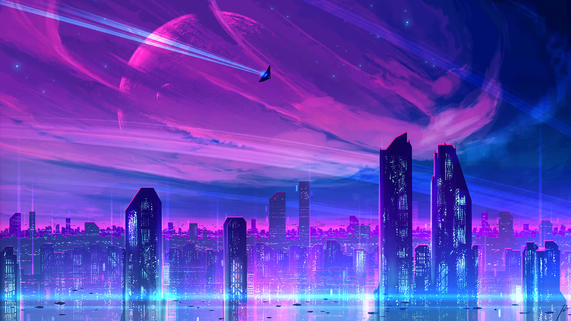 Download Synthwave City With Purple Sky
