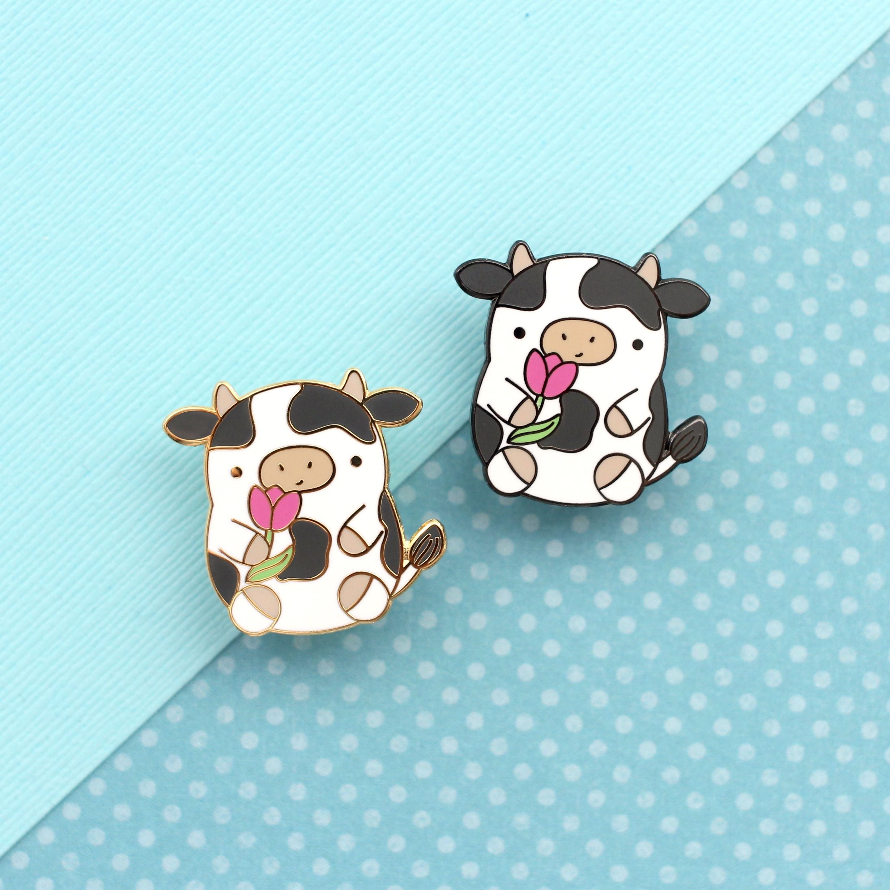 Cow Enamel Pin. Cute Cow Holding a