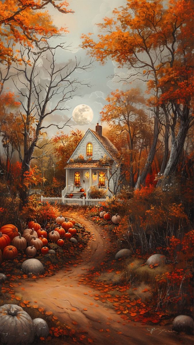 Cozy Autumn Cottage Wallpaper. Charming Autumn Cottage Wallpaper
