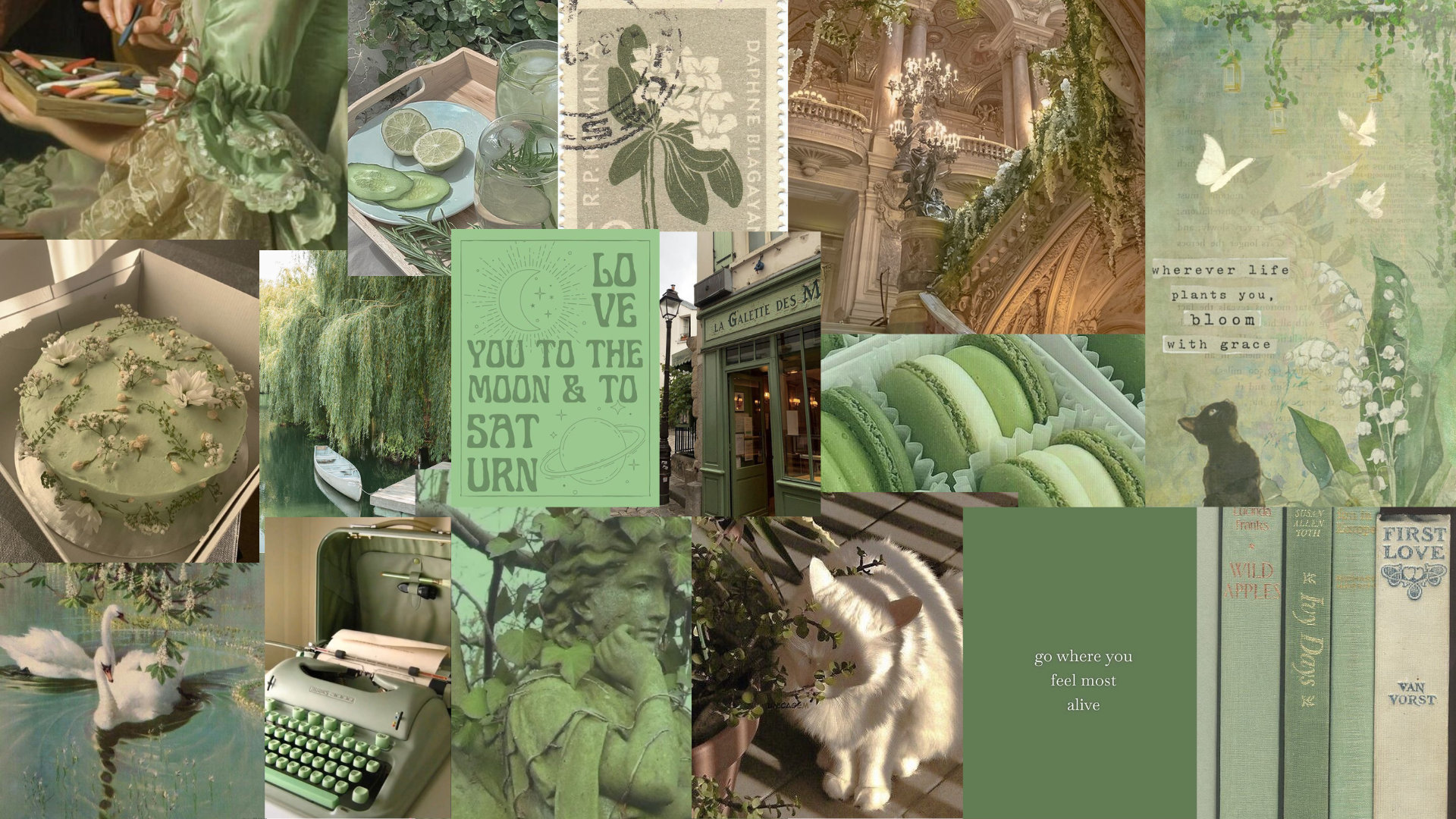 Green Aesthetic Computer Wallpaper Collage