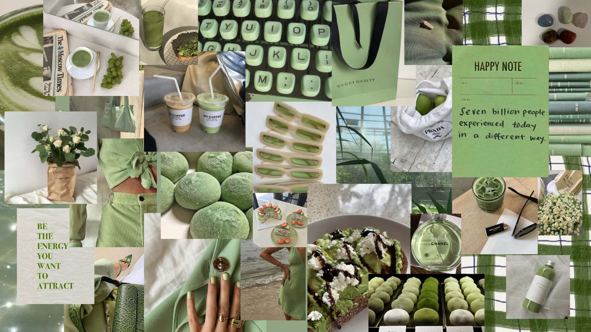 Download “A vibrant and creative green collage of natural elements” Wallpaper