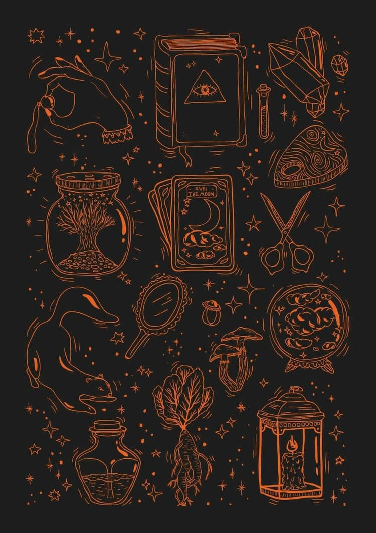 Minimalistic Witchy Doodle Wallpaper