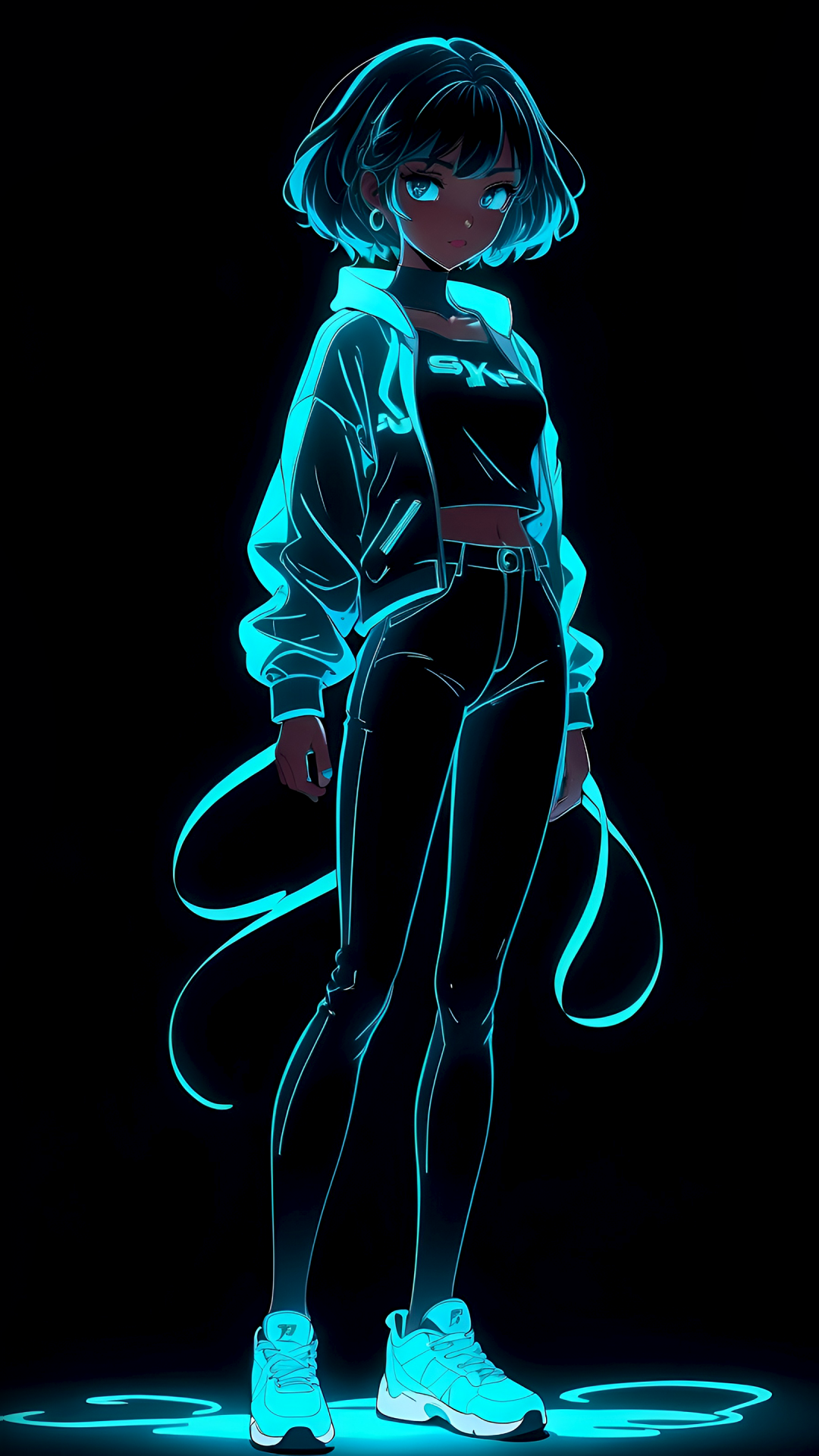 Neon Wallpaper 4K, Anime girl, Black
