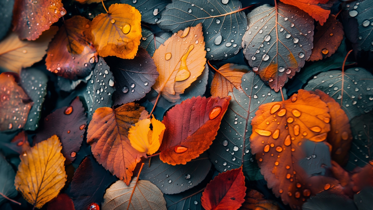 Leaves Wallpaper, Raindrops