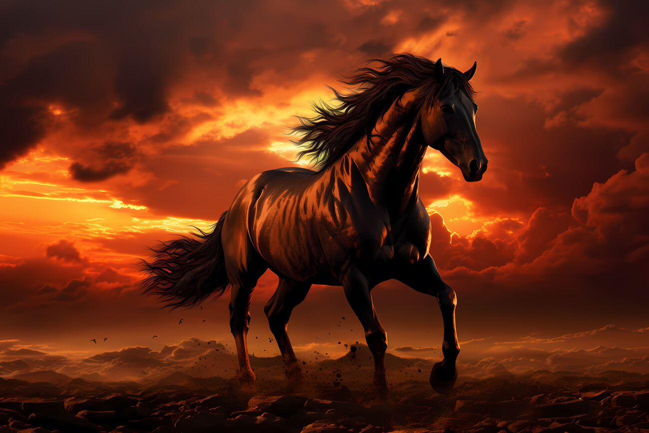 Wall Art Print. Horse in sunset