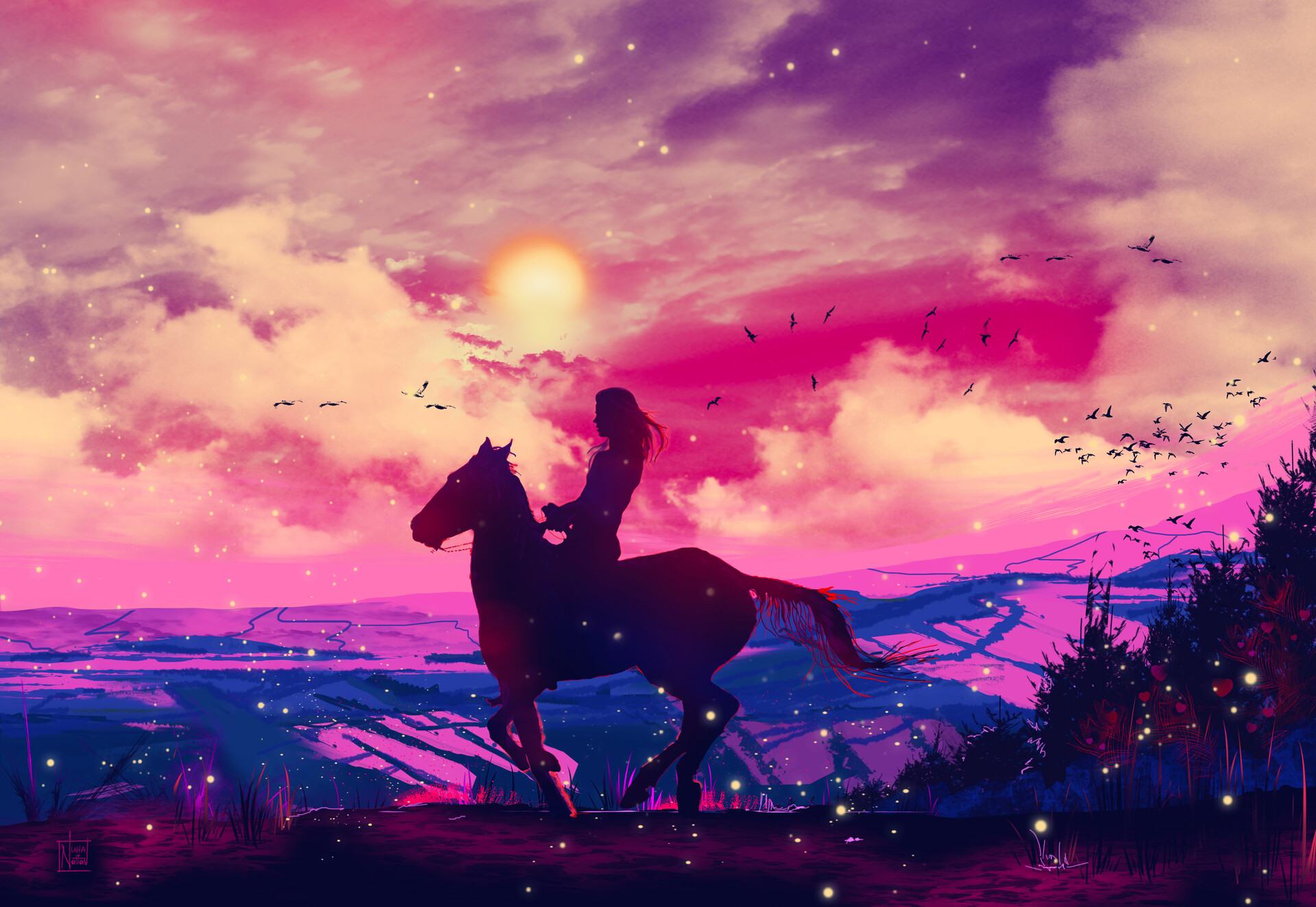 Sky Horse Artistic Sunset HD Wallpaper