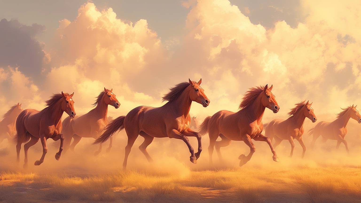 Wild Horses Running Sunset Desktop