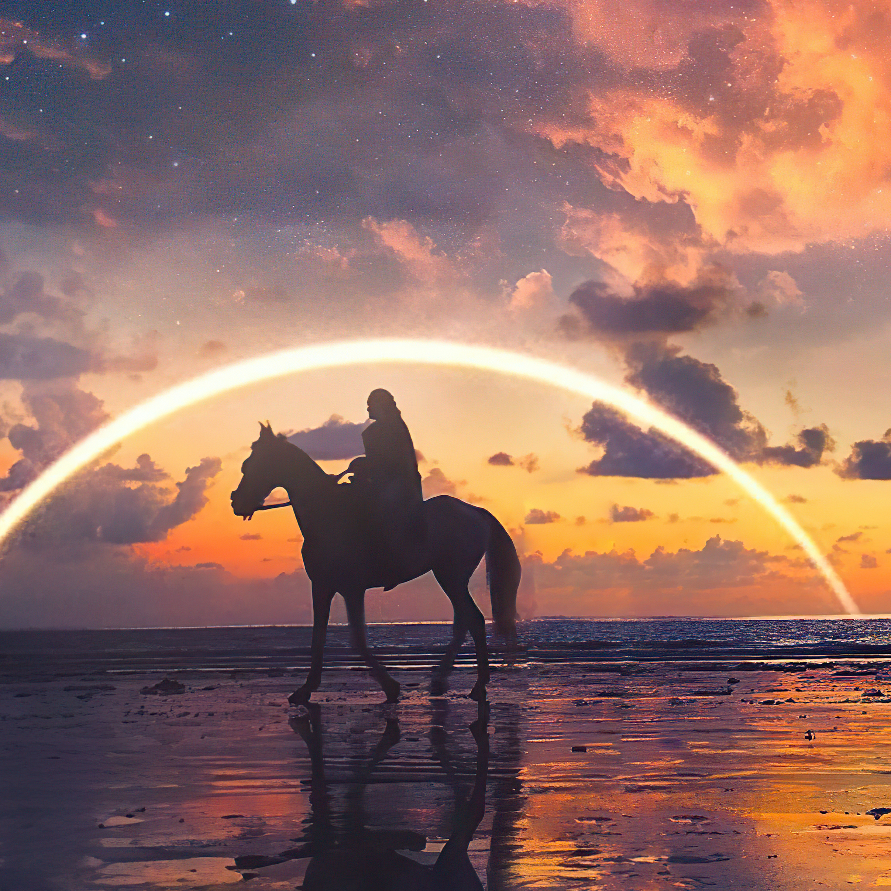 Horse Rider Sunset Beach Side