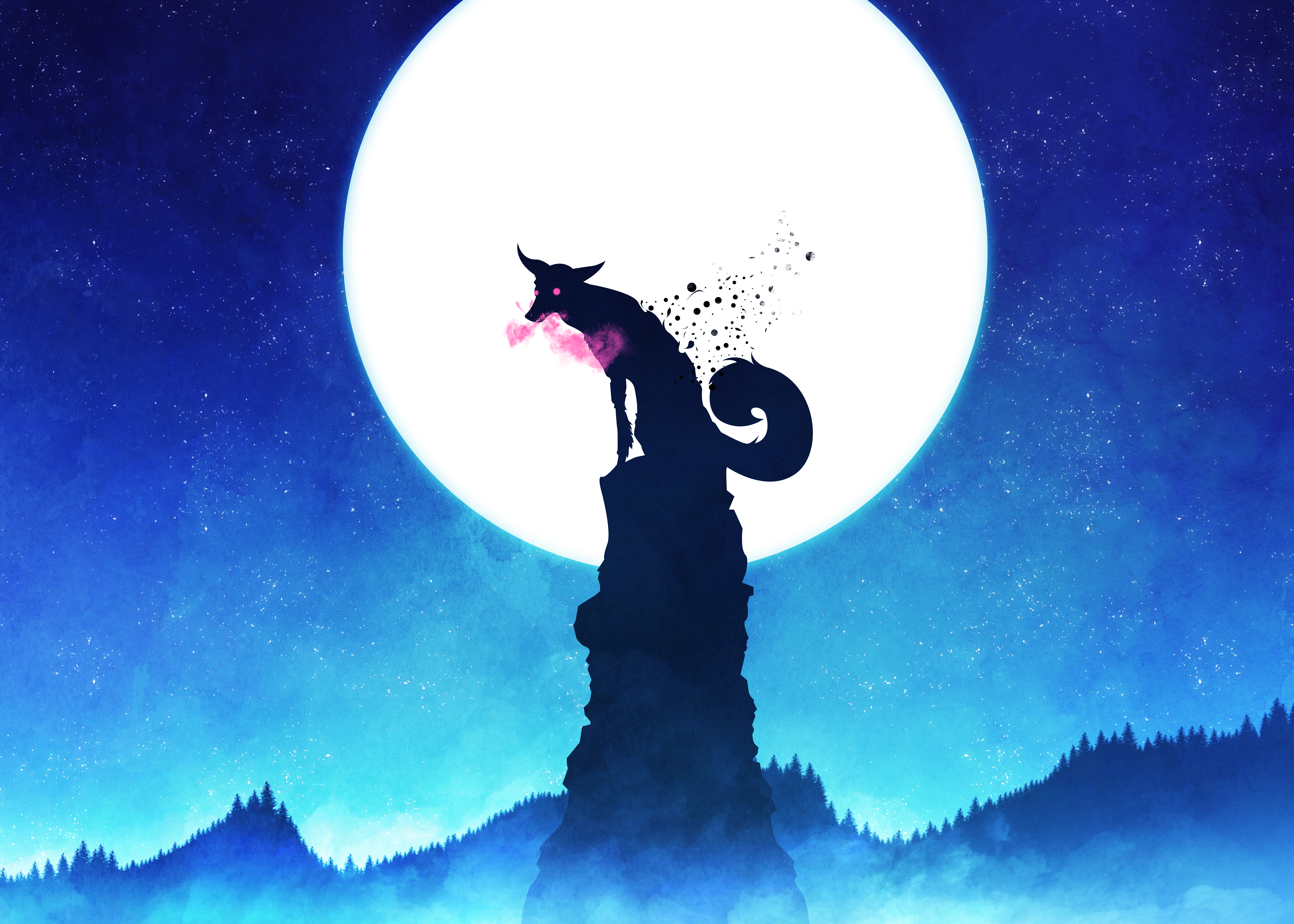 Download Night Moon Fantasy Fox 4k