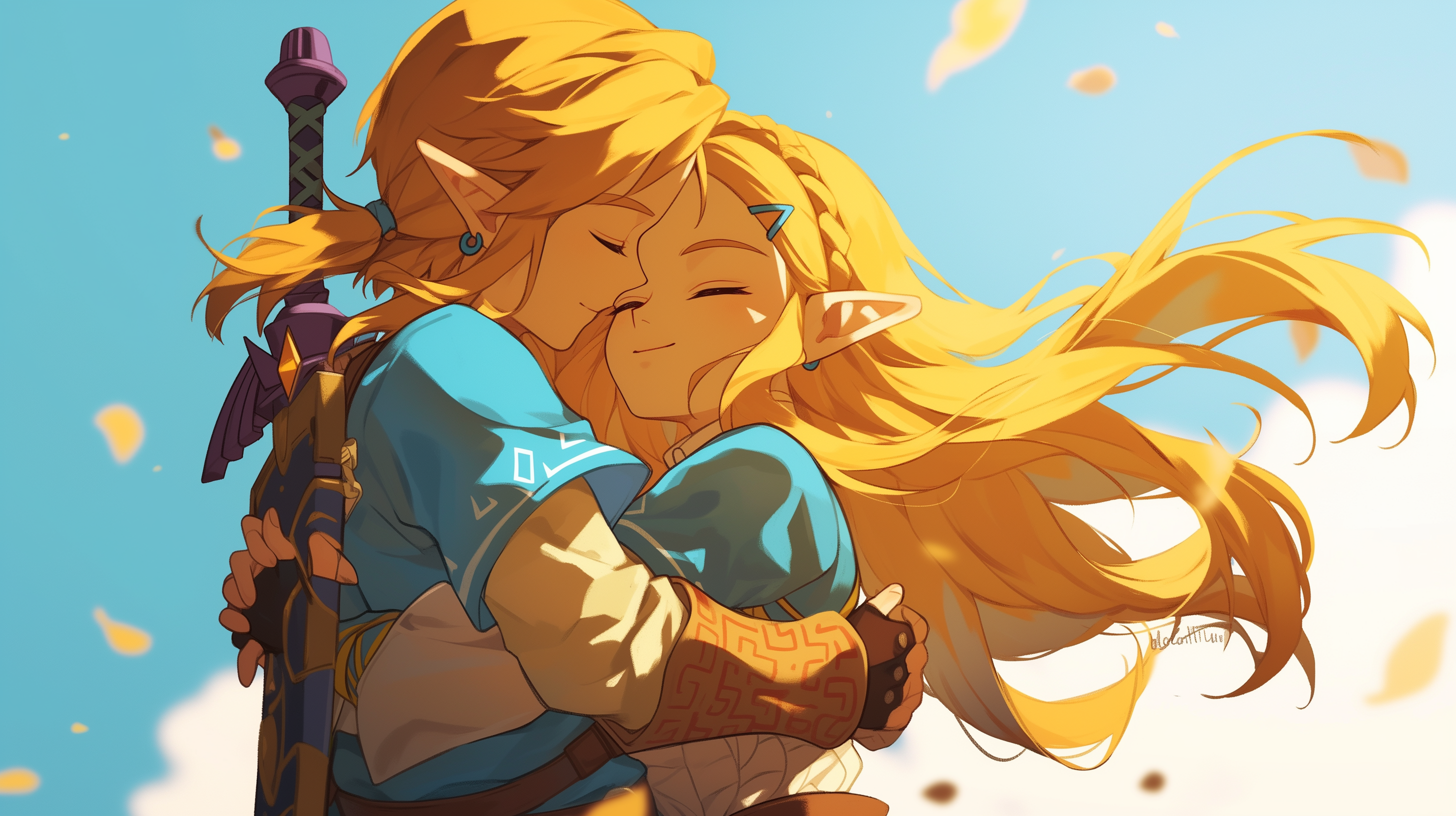 Zelda and Link Embrace Wallpaper