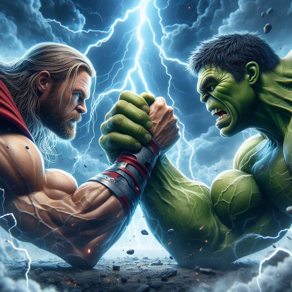Arm wrestling thor & hulk