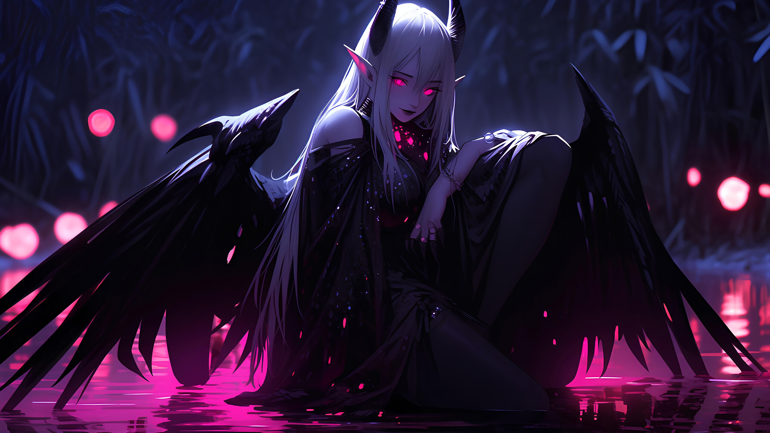 Demon Girl Wings Fantasy 4K Wallpaper