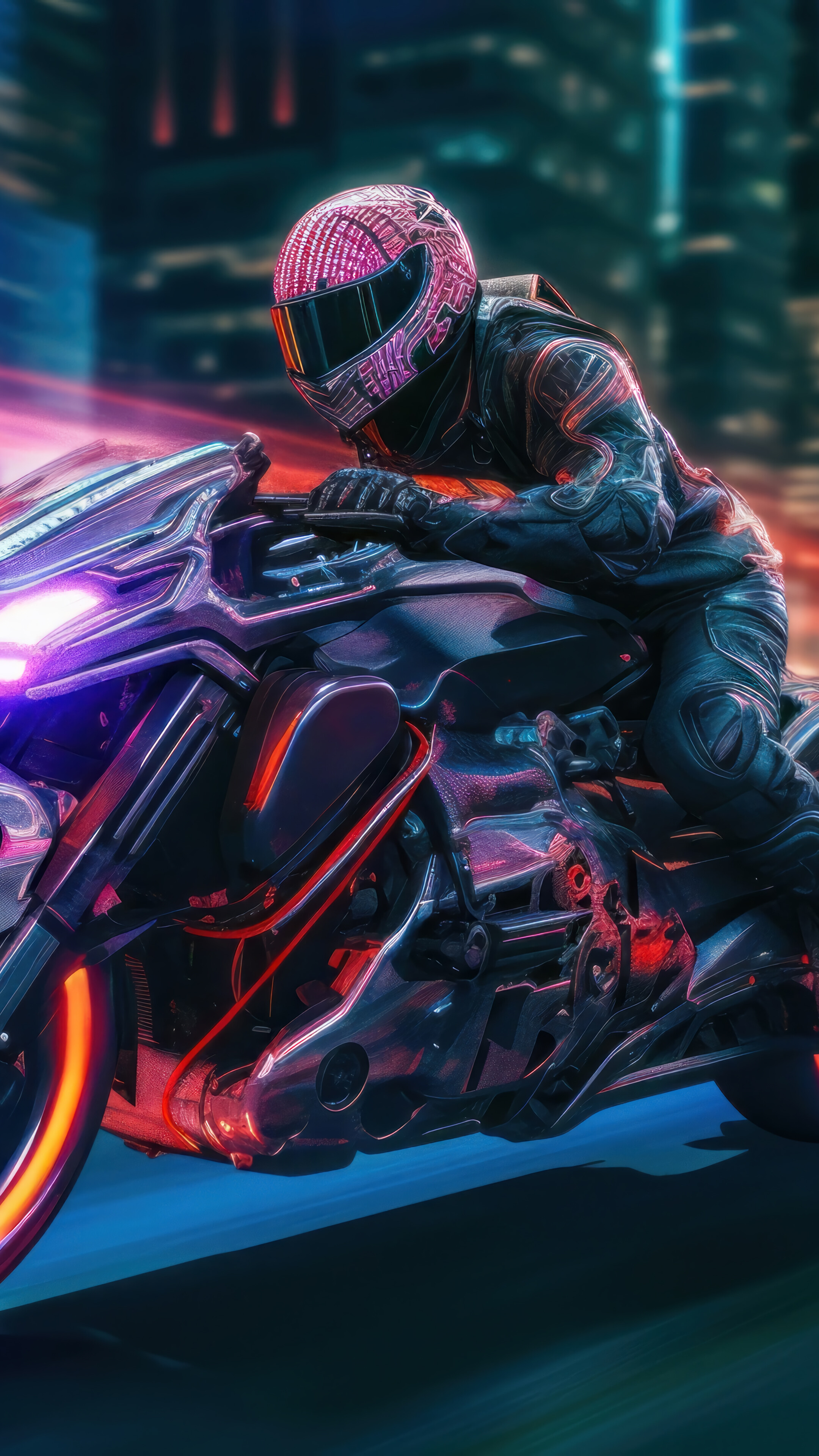 Motorcycle Neon Street Cyberpunk Sci Fi