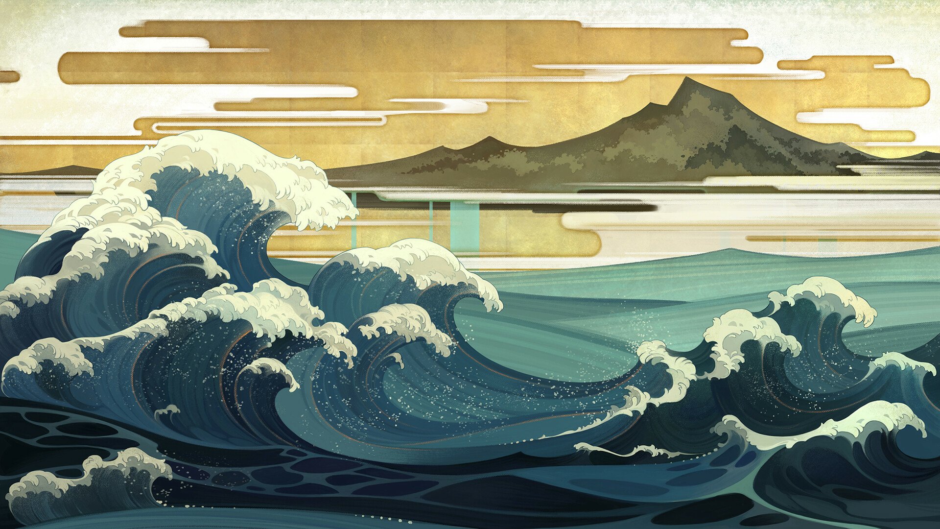 Timeless Waves: Artistic Japanese HD Wallpaper
