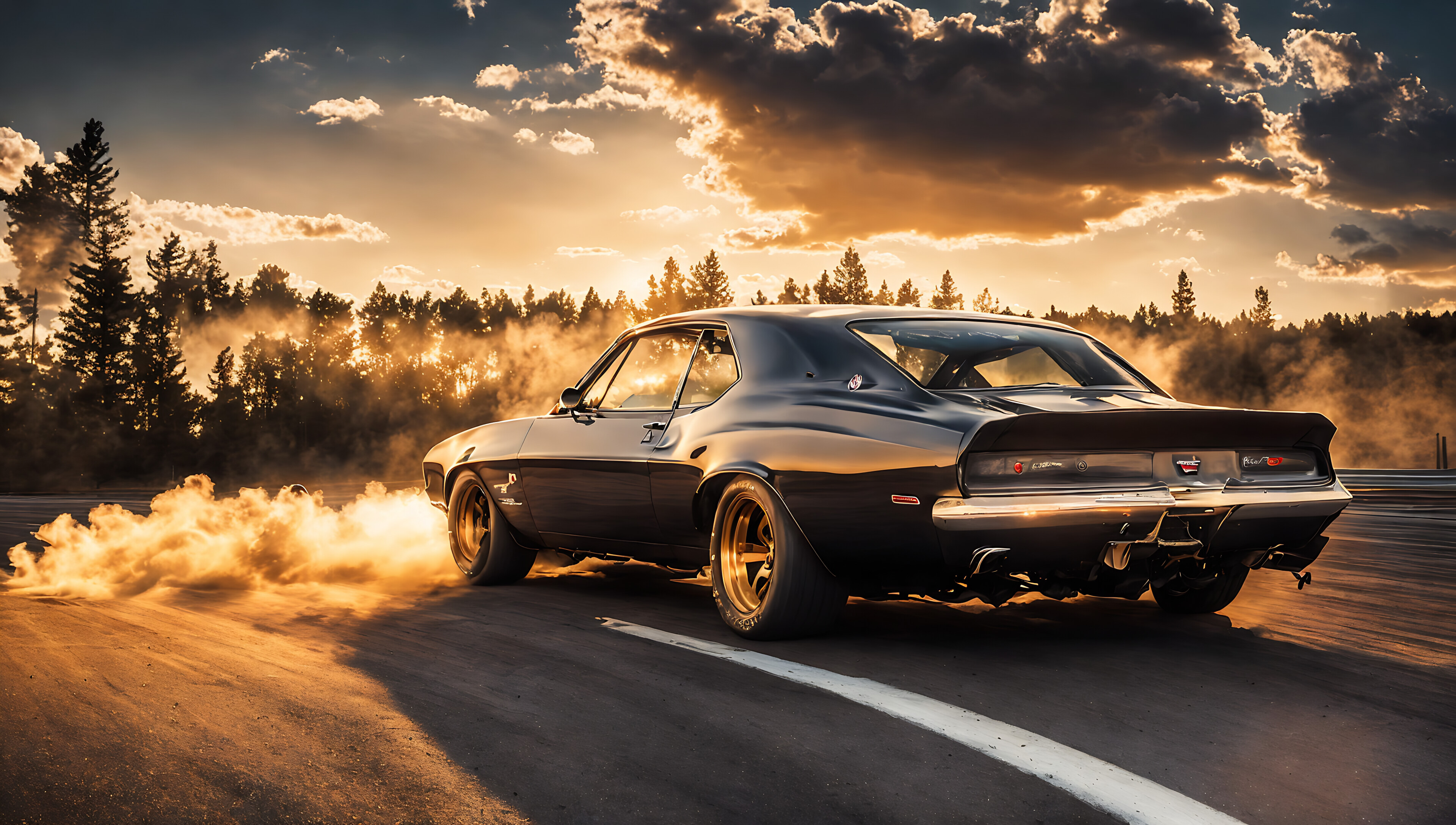 4K Wallpaper: Muscle cars on track, r