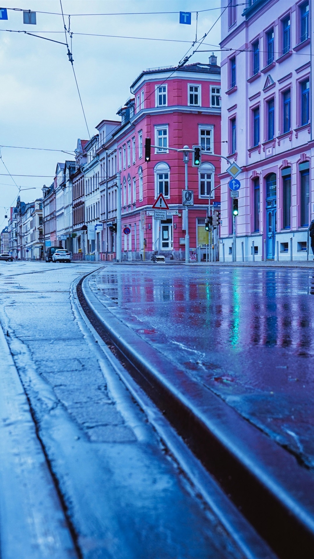 Germany, rainy day, city, street, wet
