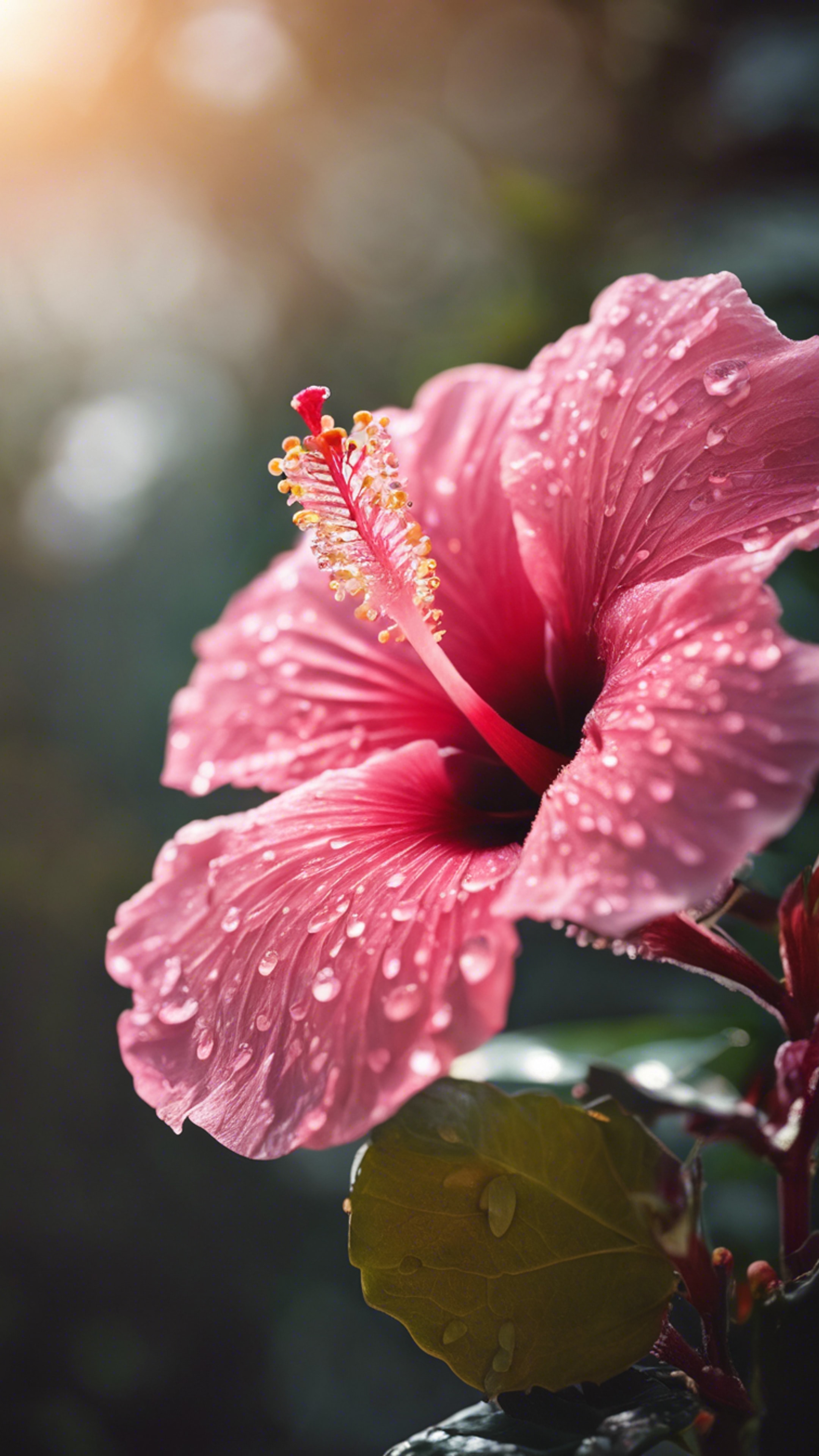 A Pink Hibiscus Flower, Dew Kissed
