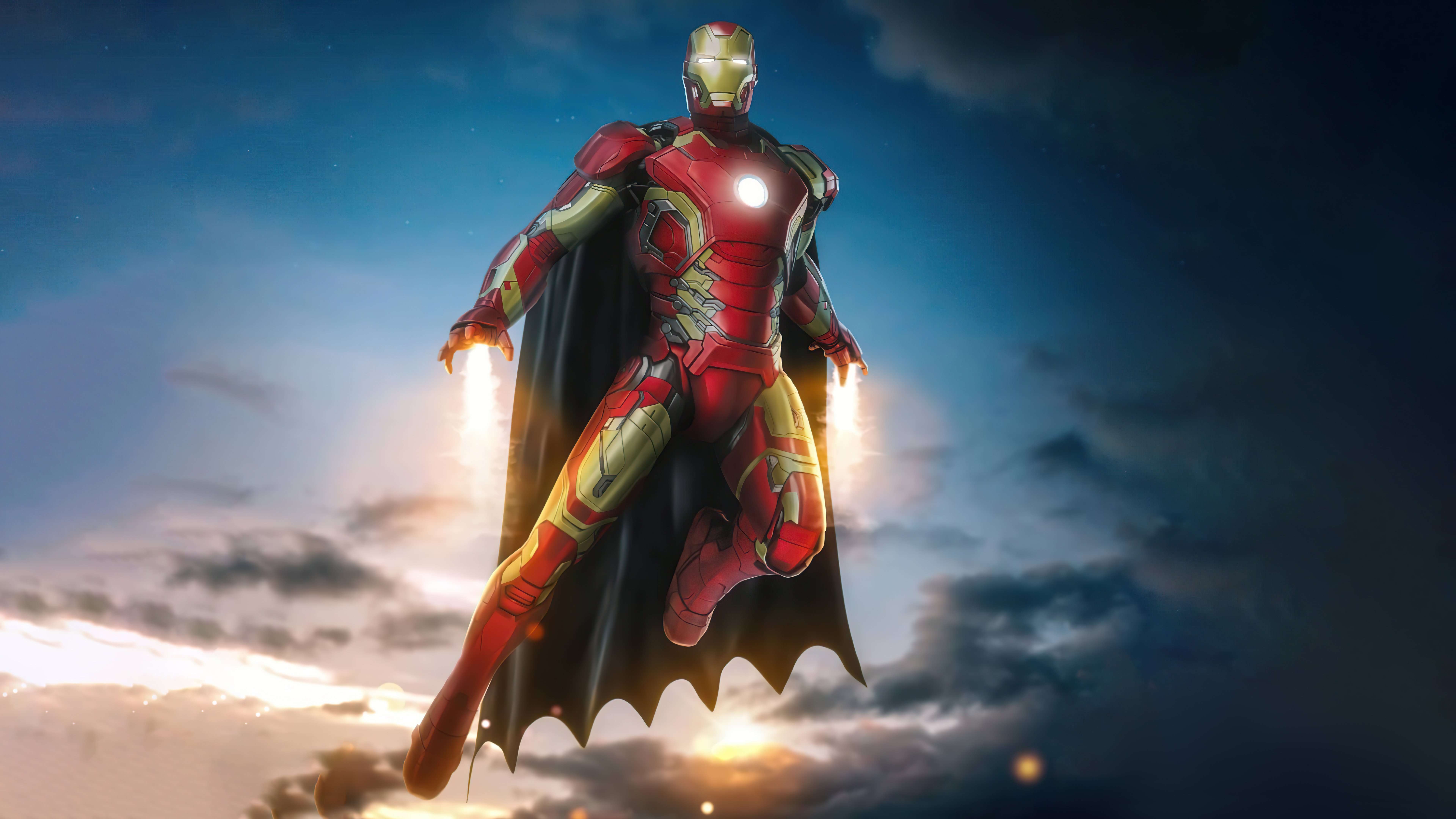 Iron Man with Batman cape Wallpaper 8k